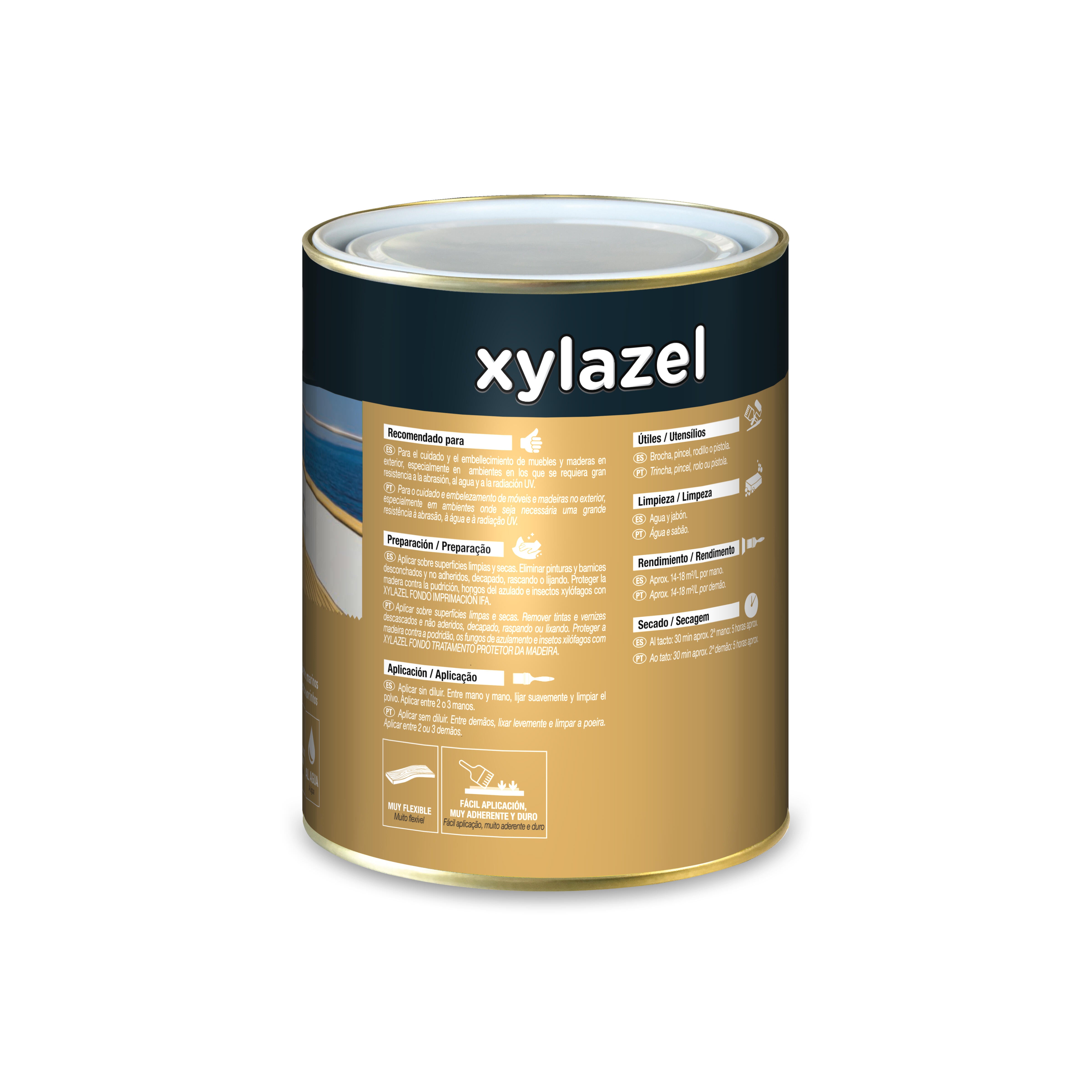 Barniz de madera de exterior color incoloro para barco XYLAZEL brillante 2.5L base agua - 6