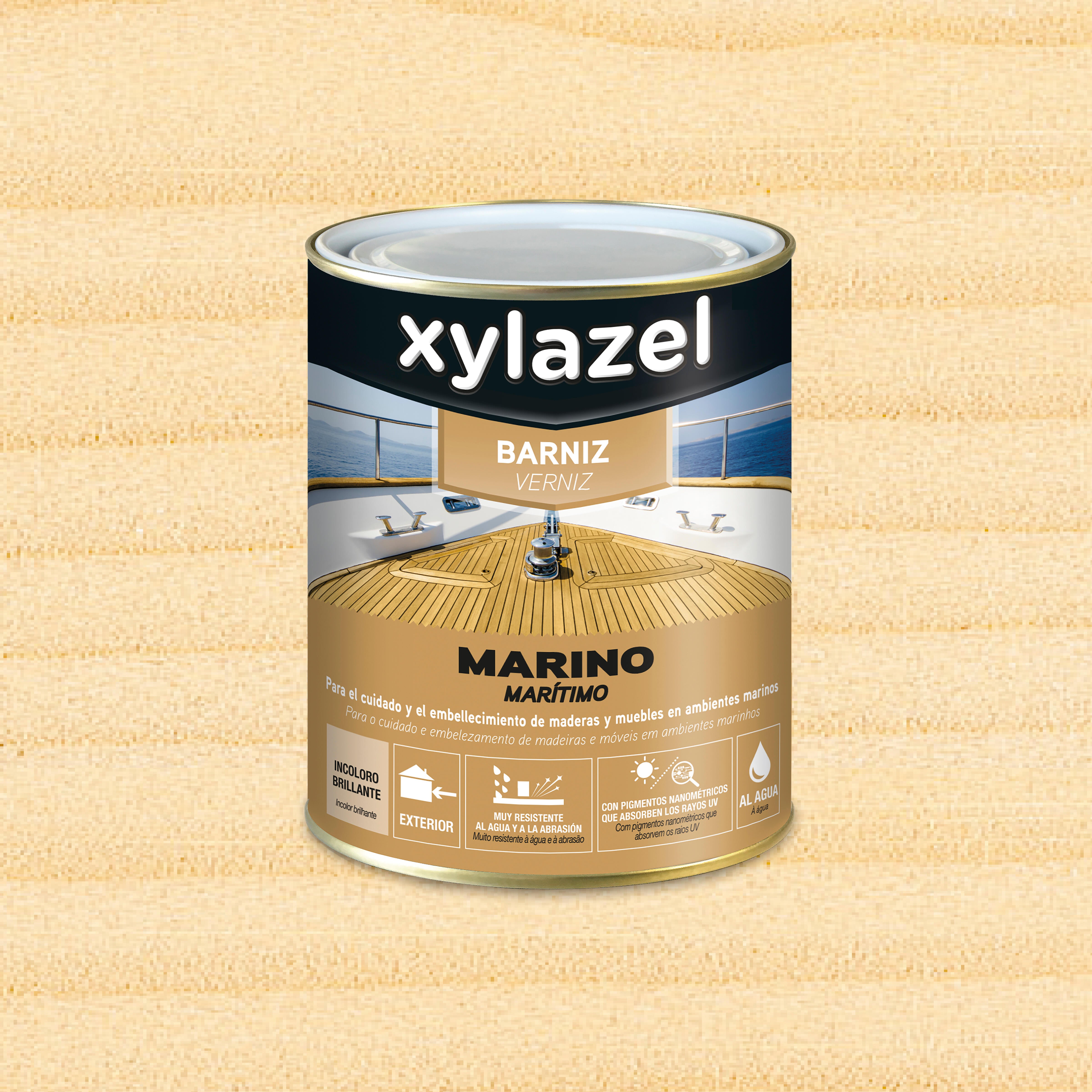 Barniz de madera de exterior color incoloro para barco xylazel brillante 2.5l base agua