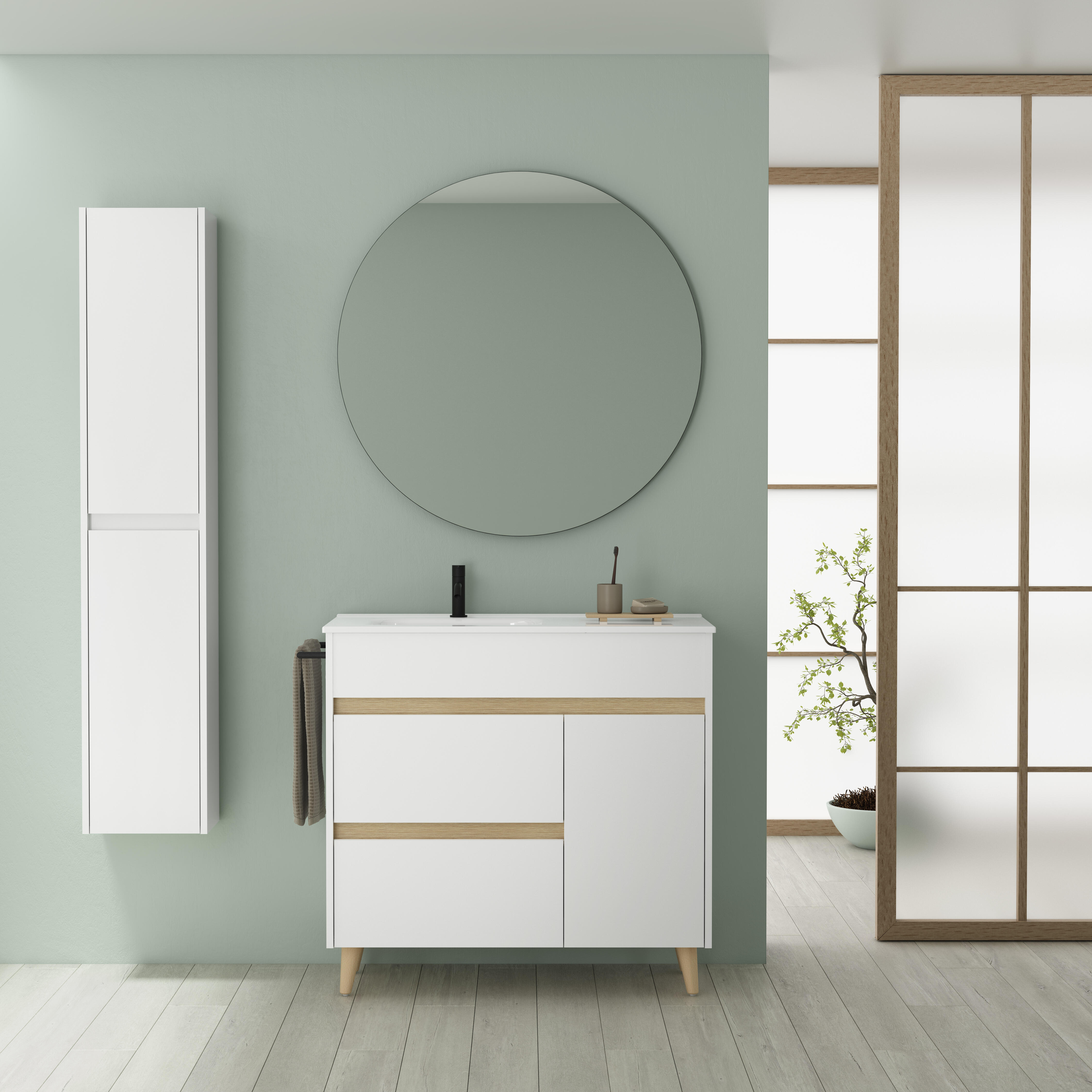 Mueble de baño con lavabo kaori blanco brillante 90x46 cm