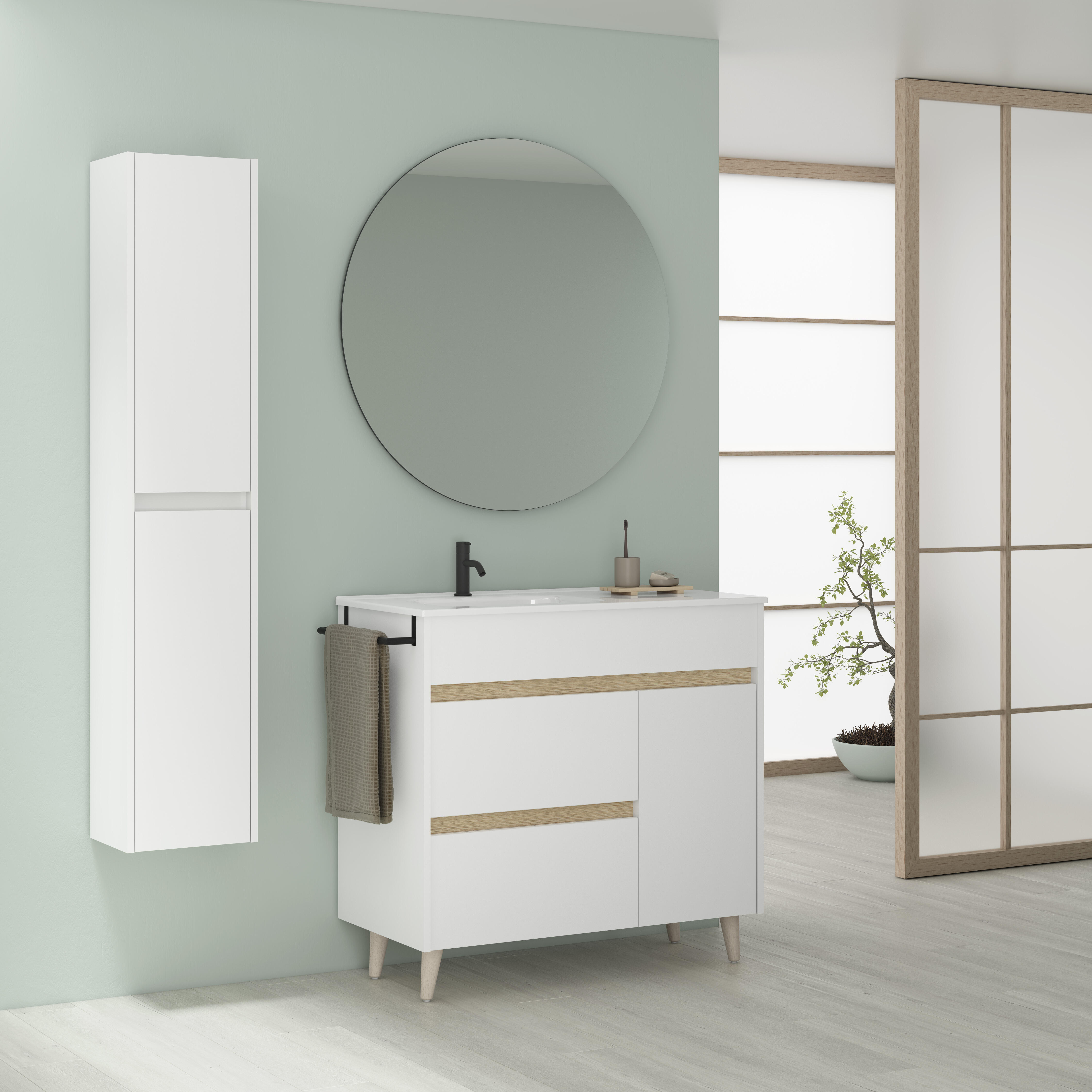 Mueble de baño con lavabo y espejo kaori blanco brillante 90x46 cm