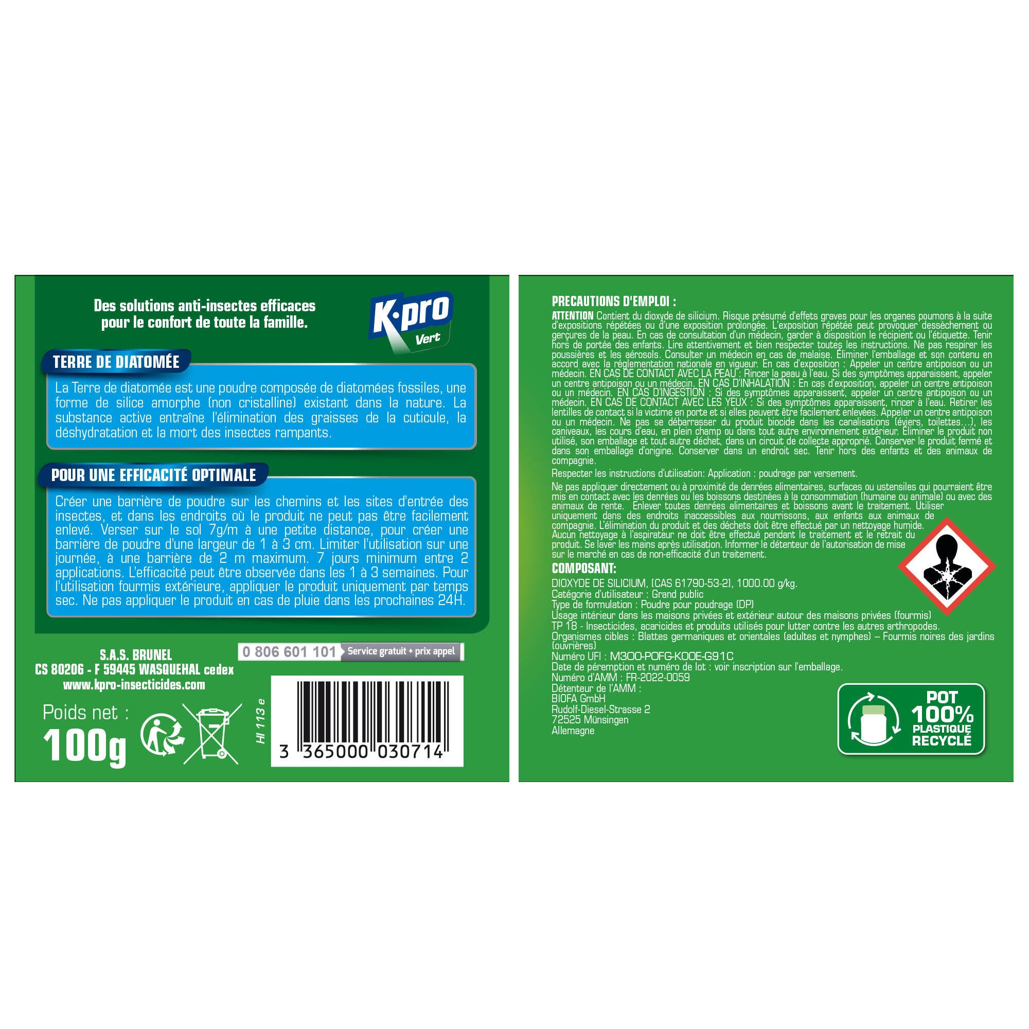 Destructeur d'insecte poudre rampants, Terre de diatomée kapo vert K.PRO, 100 gr - 3