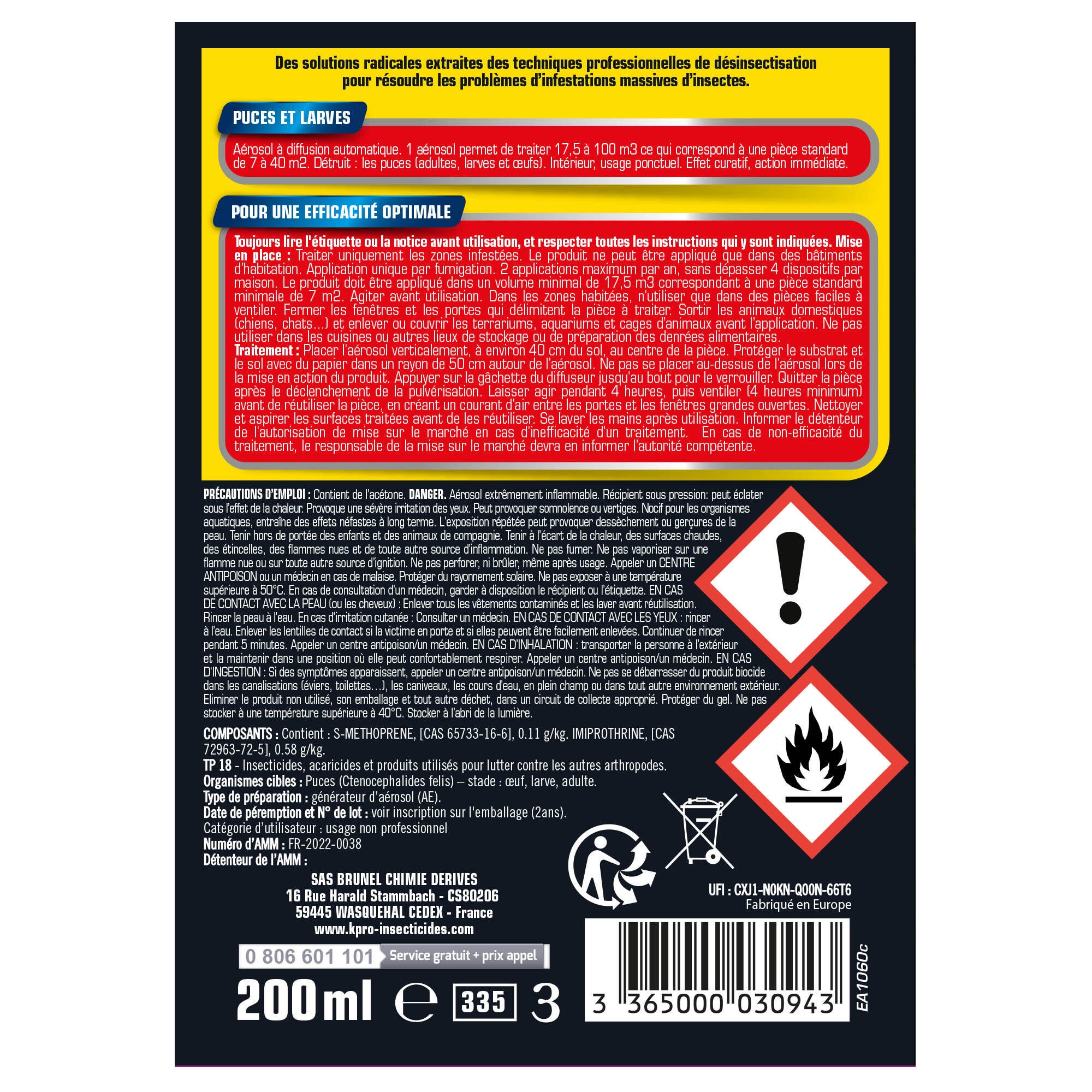 Aérosol insecticide spray puces et larves, Spécial infestation K.PRO, 200 ml - 2