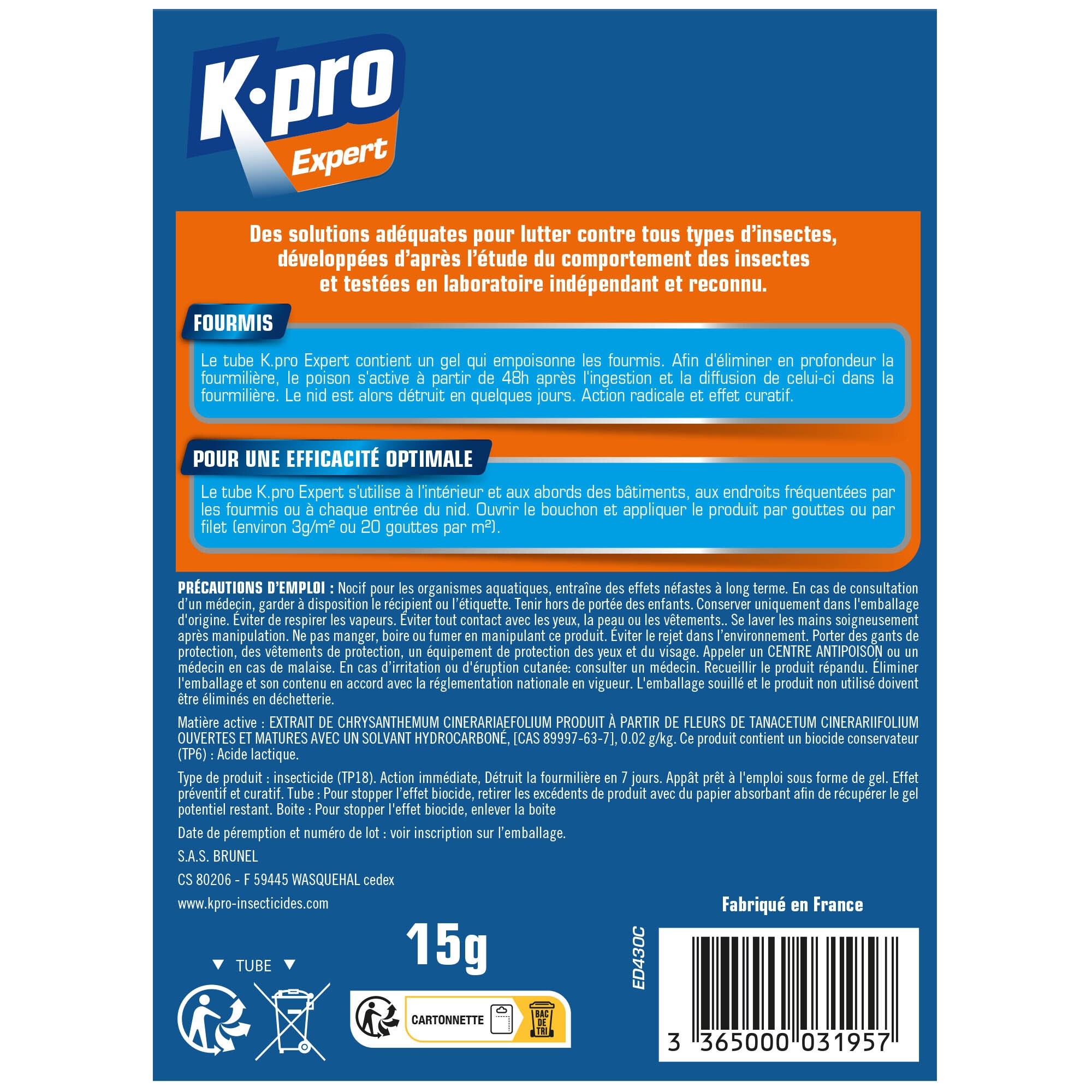 Insecticide fourmis, Tube formicide 15g K.PRO - 2