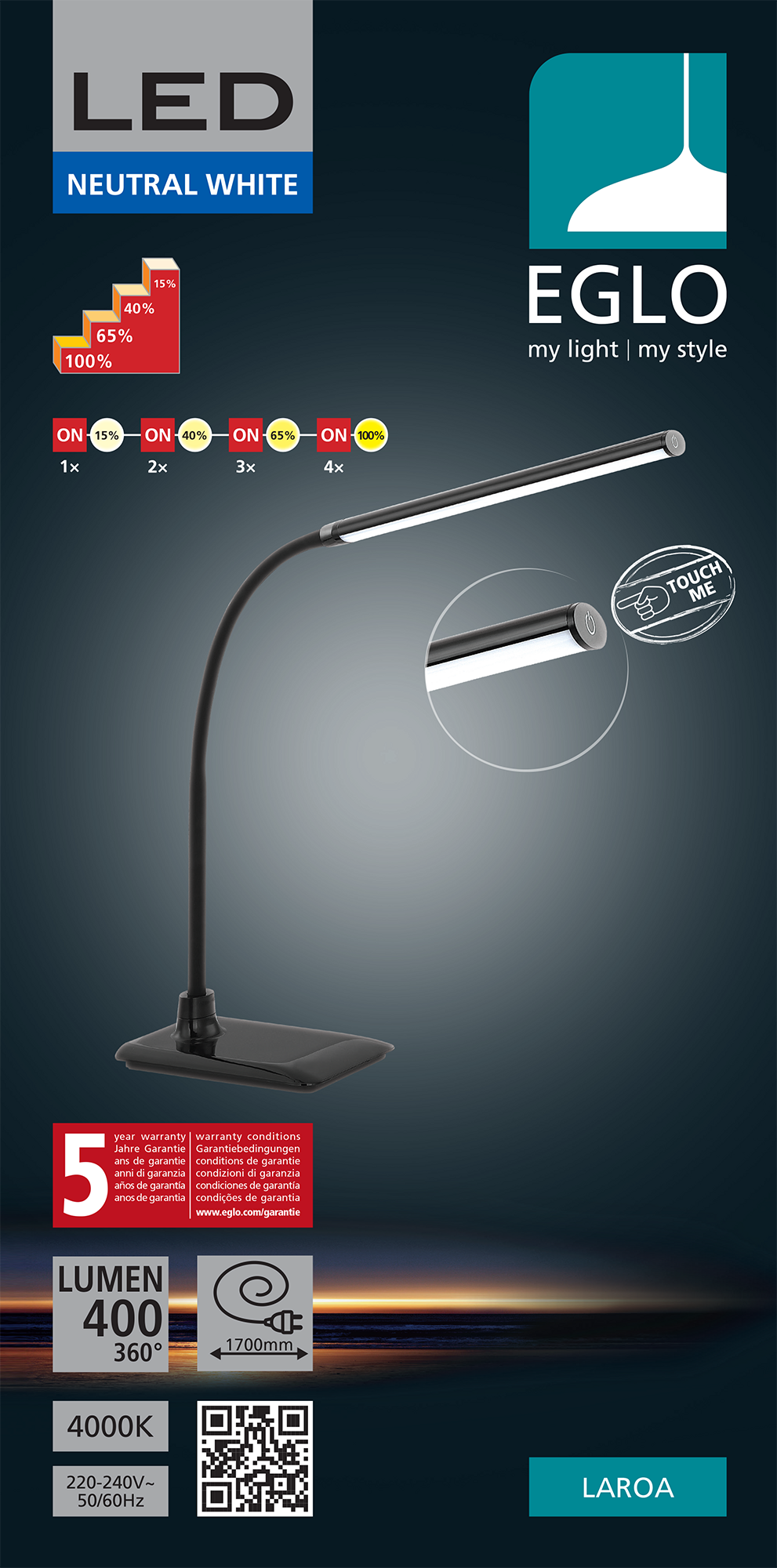 Candeeiro de secretária LED INSPIRE LAROA 1 LUZ PRETO - 9