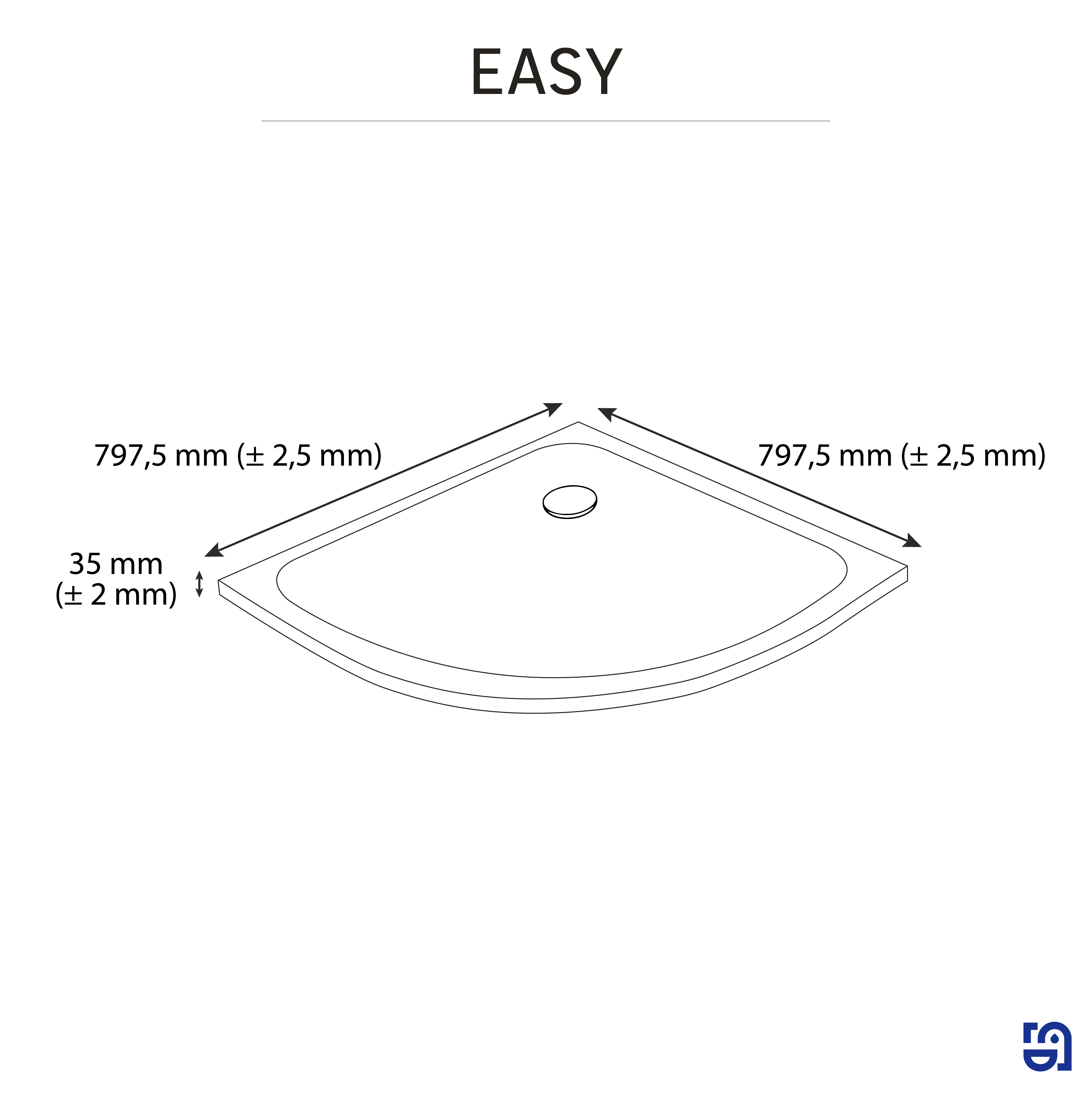 Receveur de douche, résine 1/4 de cercle l.80 cm, Easy light - 4