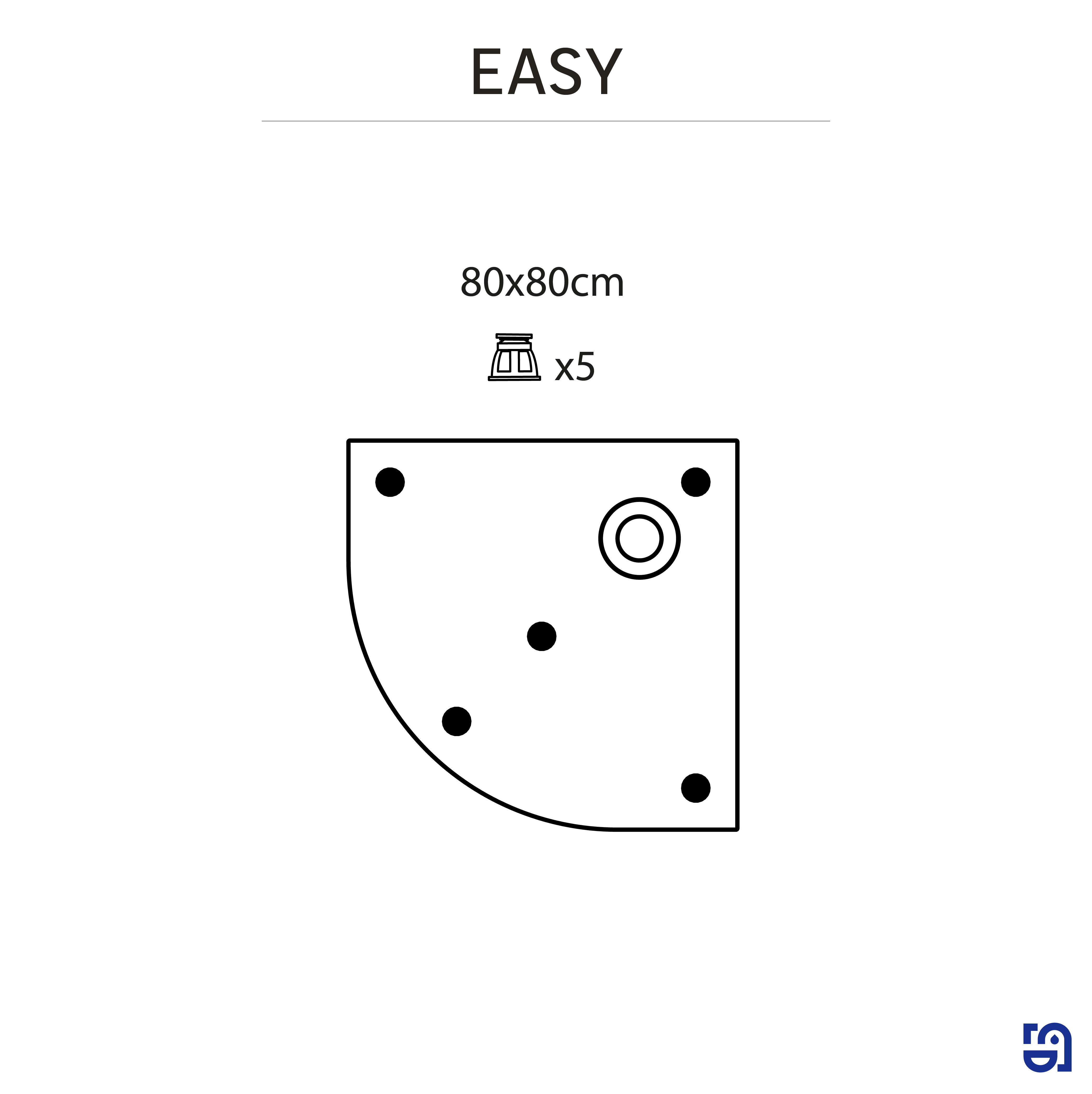Receveur de douche, résine 1/4 de cercle l.80 cm, Easy light - 5