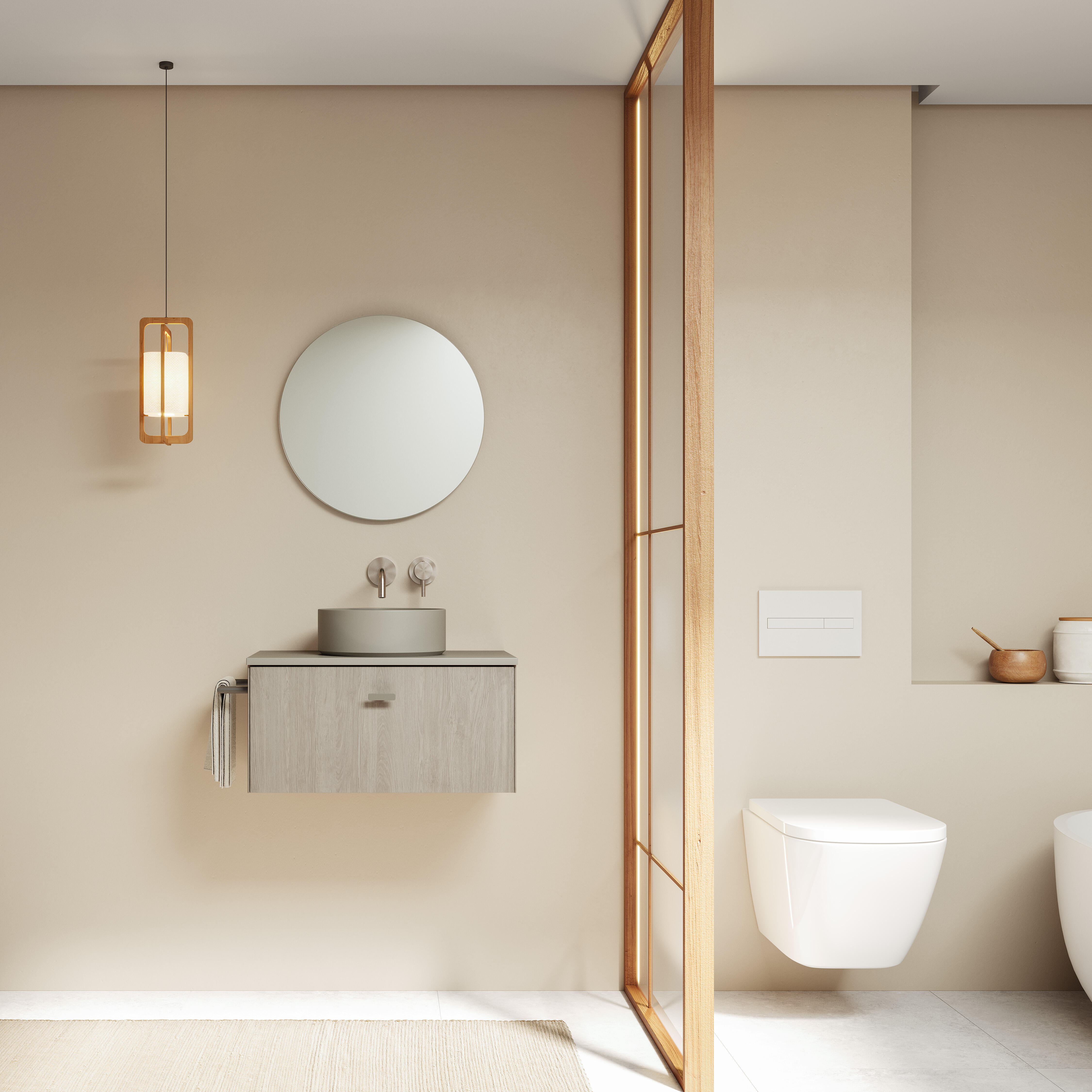 Mueble de baño con lavabo y espejo mei top roble claro 50x35 cm