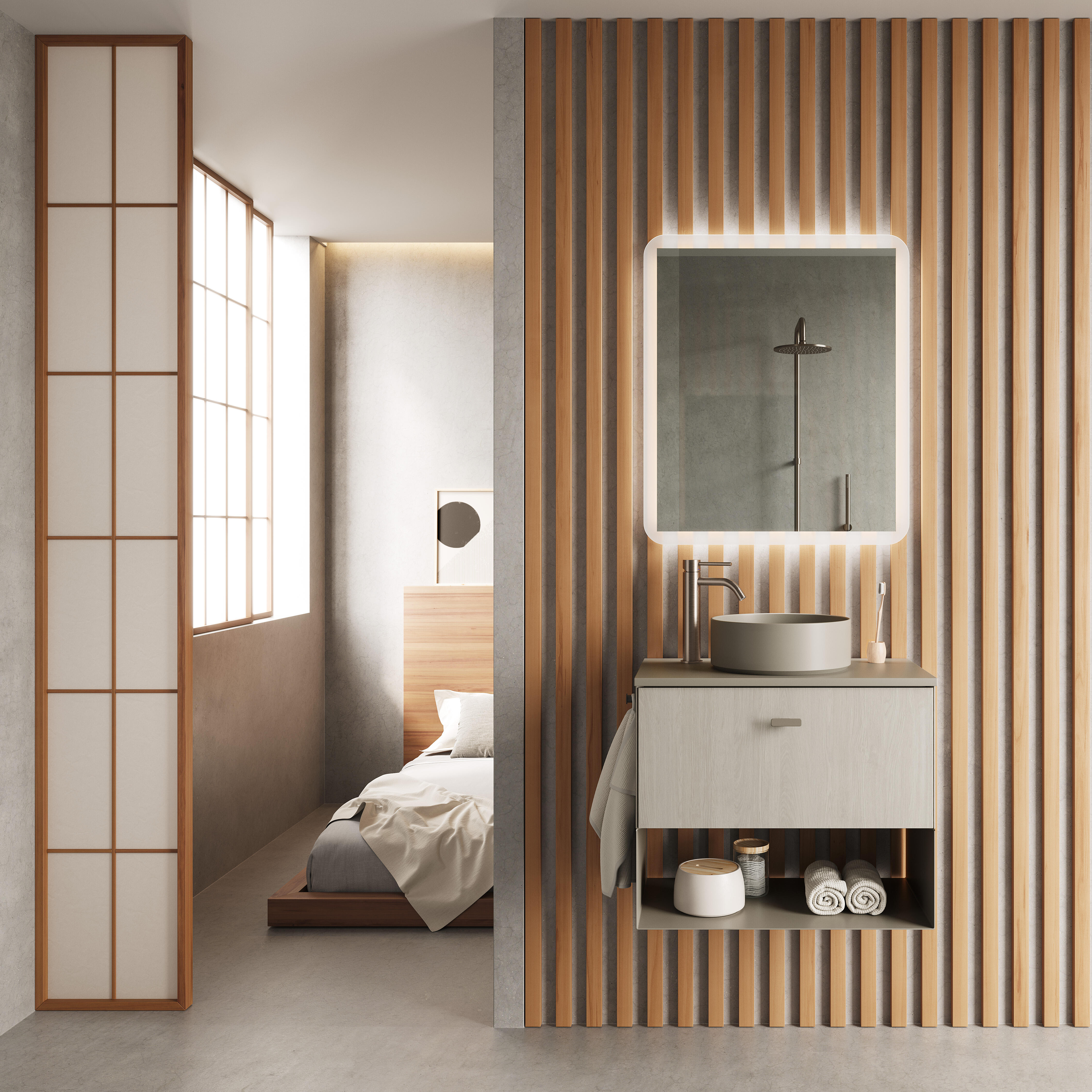Mueble de baño con lavabo mei top roble claro 60x35 cm
