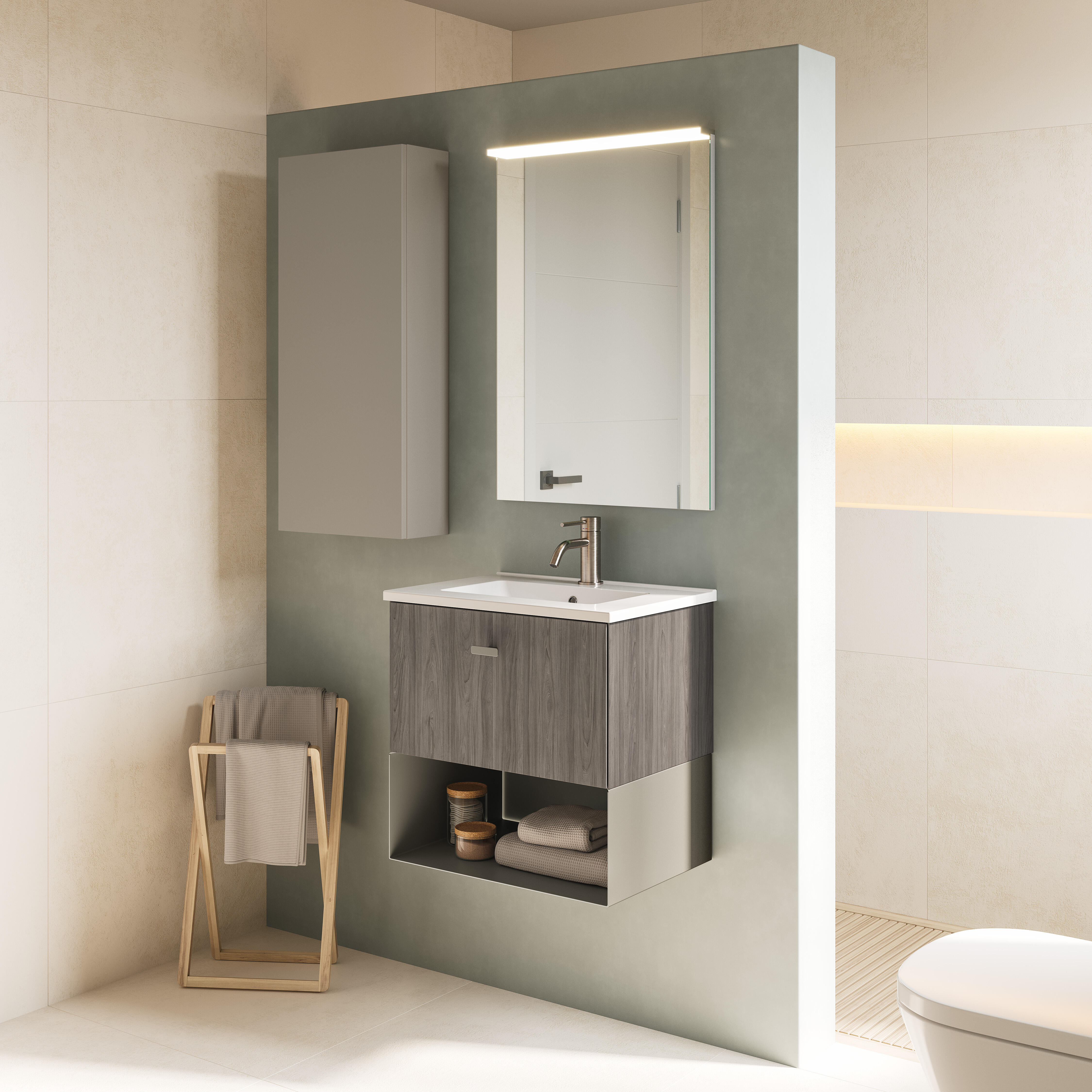 Mueble de baño con lavabo mei roble gris 60x35 cm