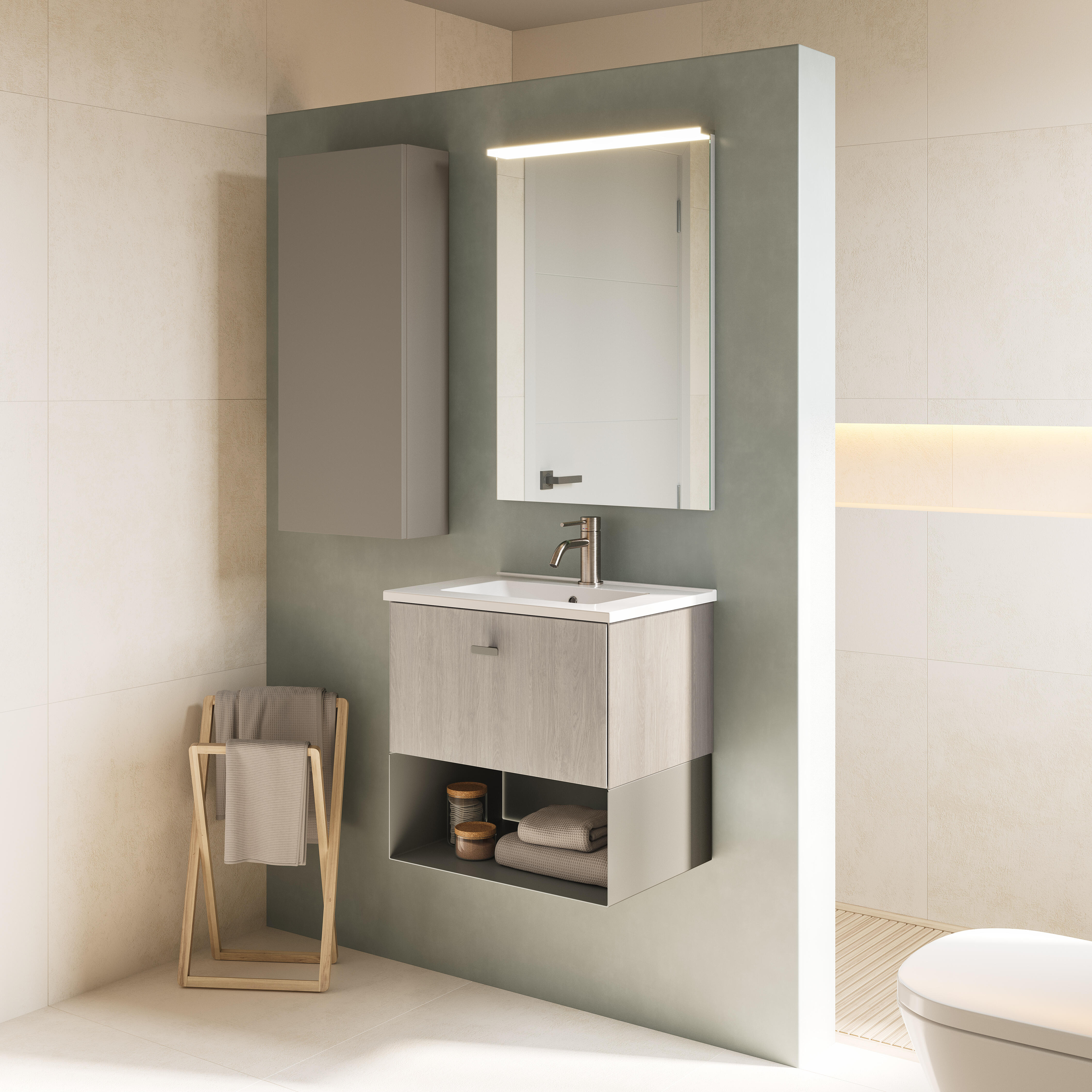 Mueble de baño con lavabo mei roble claro 60x35 cm
