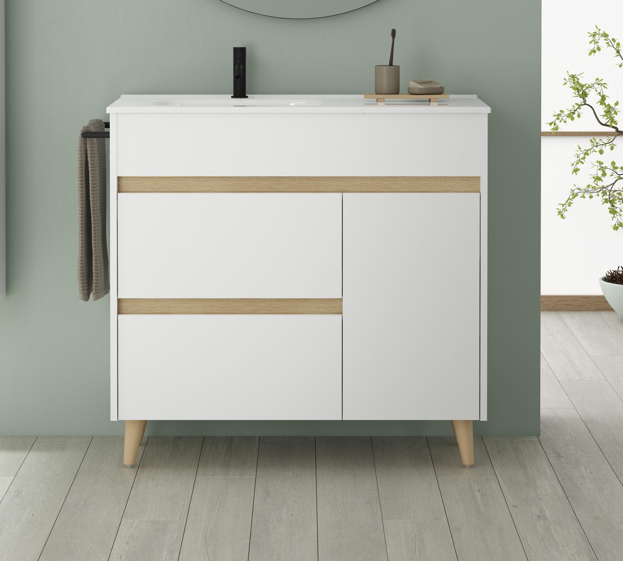 Mueble de baño con lavabo kaori blanco brillante 90x46 cm