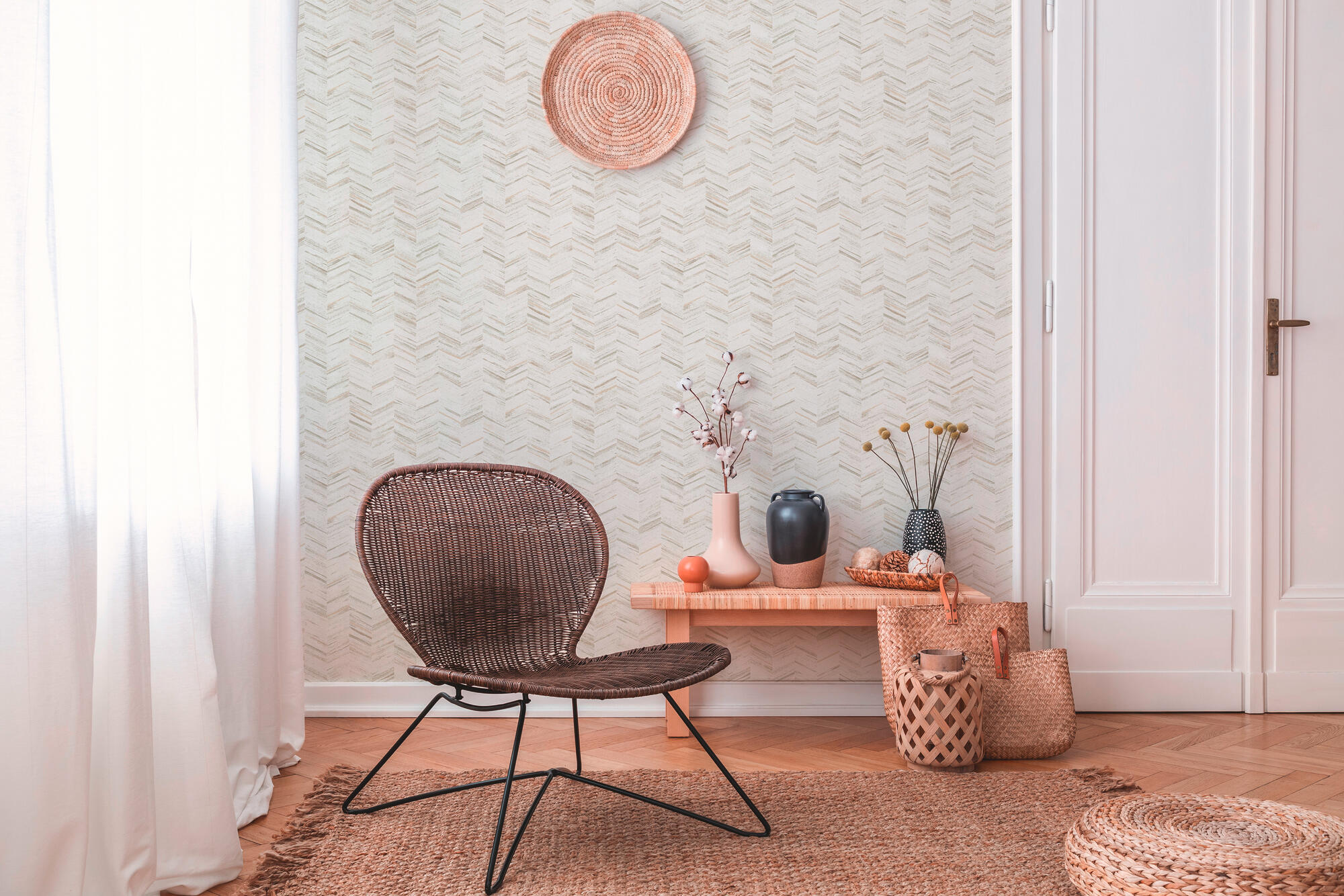 Papel pintado vinilo aplicación cola en pared Geométrico Geo-effect 383096 beige  A.S. CREATION 53cmx10.05m superlavable apto para cocinas o baños - 9
