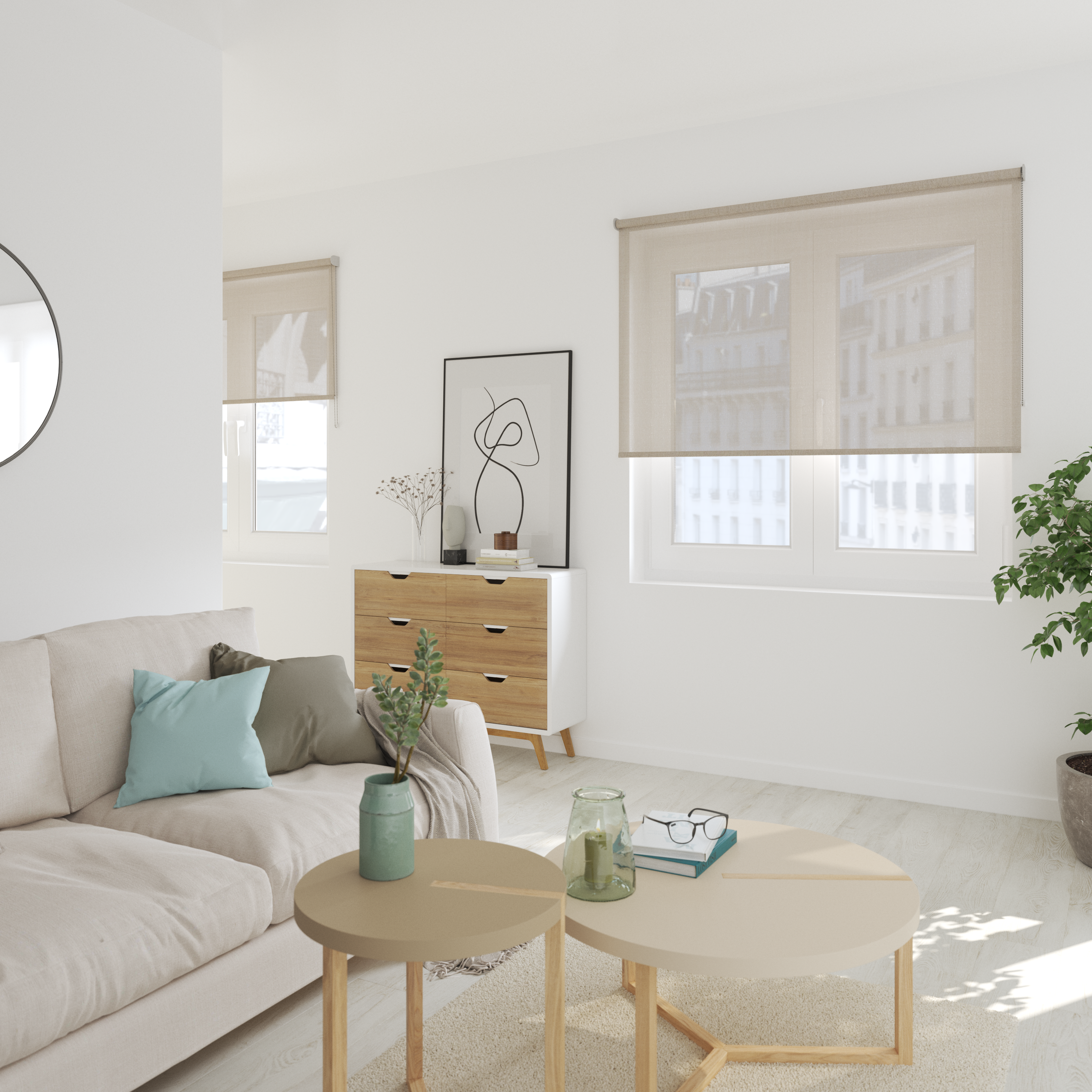Estor enrollable screen con cadena brasilia poliéster liso pebble inspire de 120x250cm