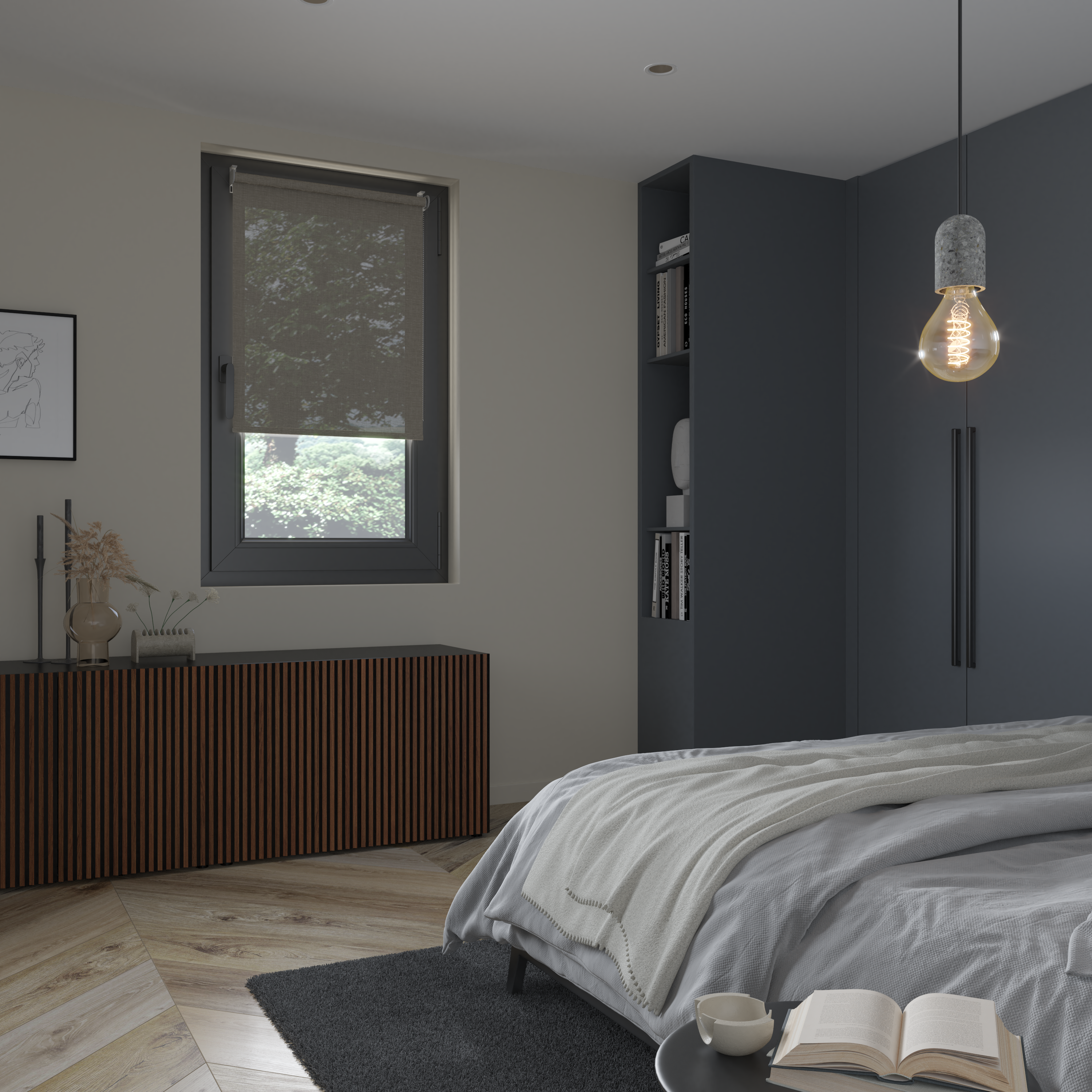 Estor enrollable screen 10% térmico con cadena Puebla poliéster liso gris granito INSPIRE de 90x250cm - 6