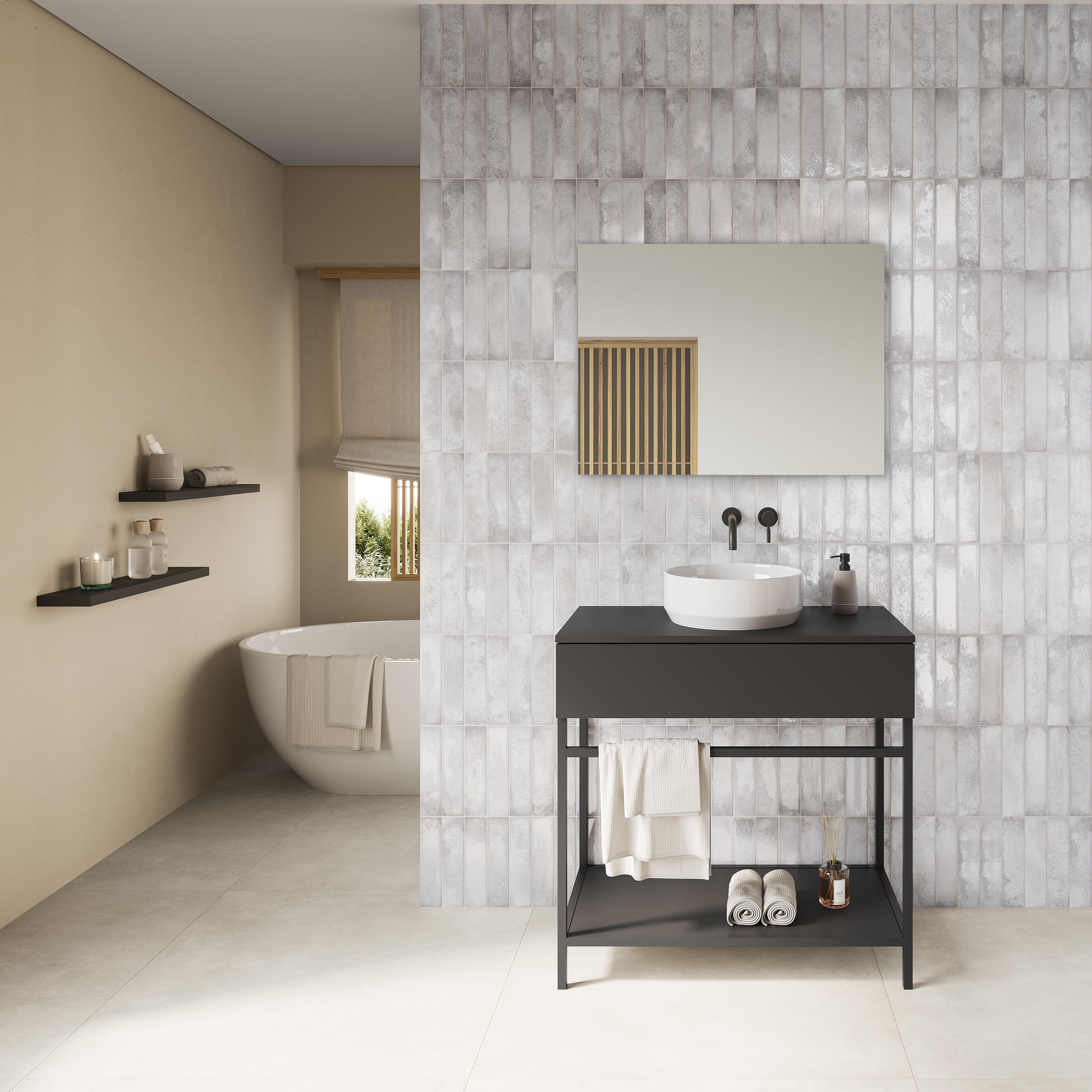 Mueble de baño con lavabo toire negro satinado 80x46 cm