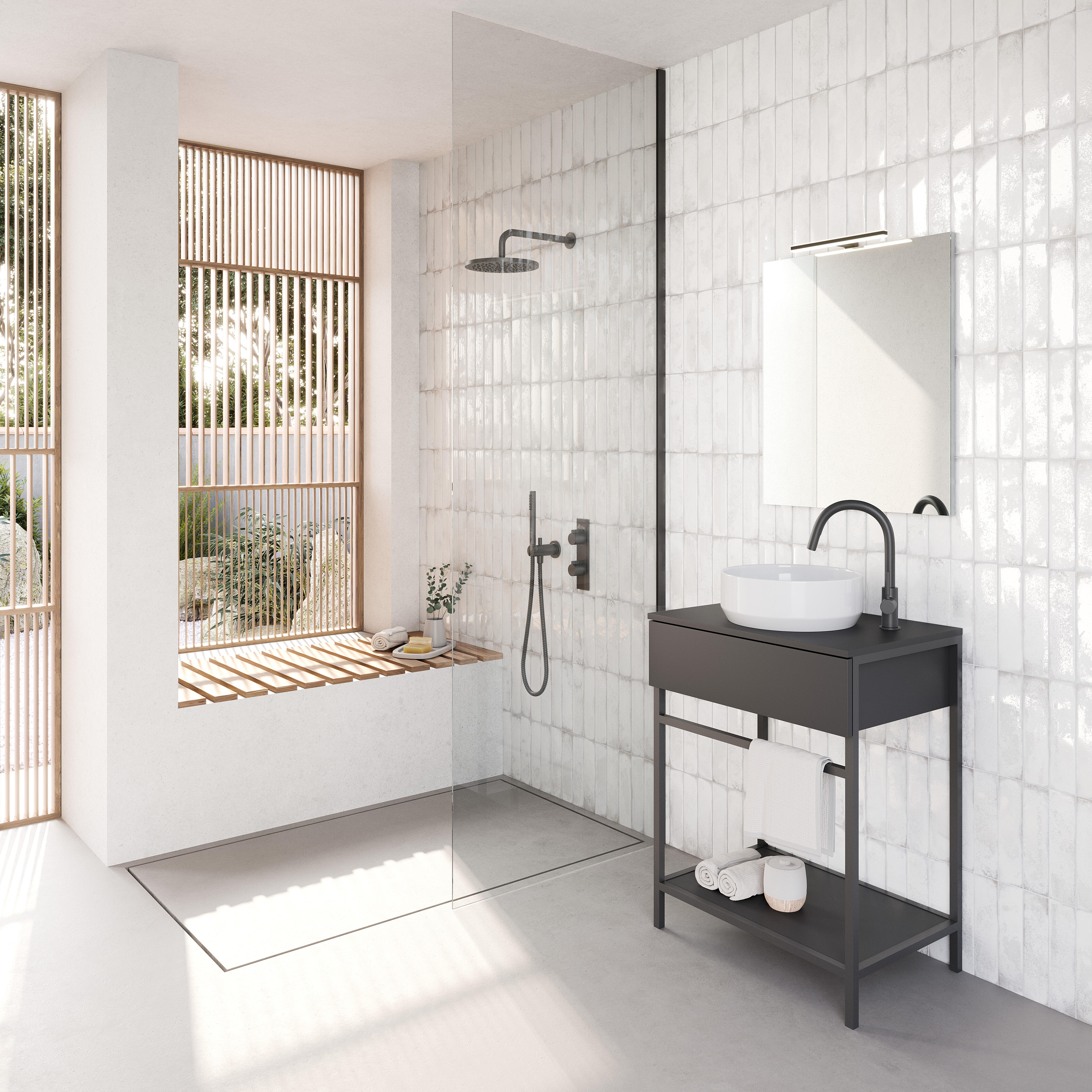 Mueble de baño con lavabo toire negro satinado 60x46 cm