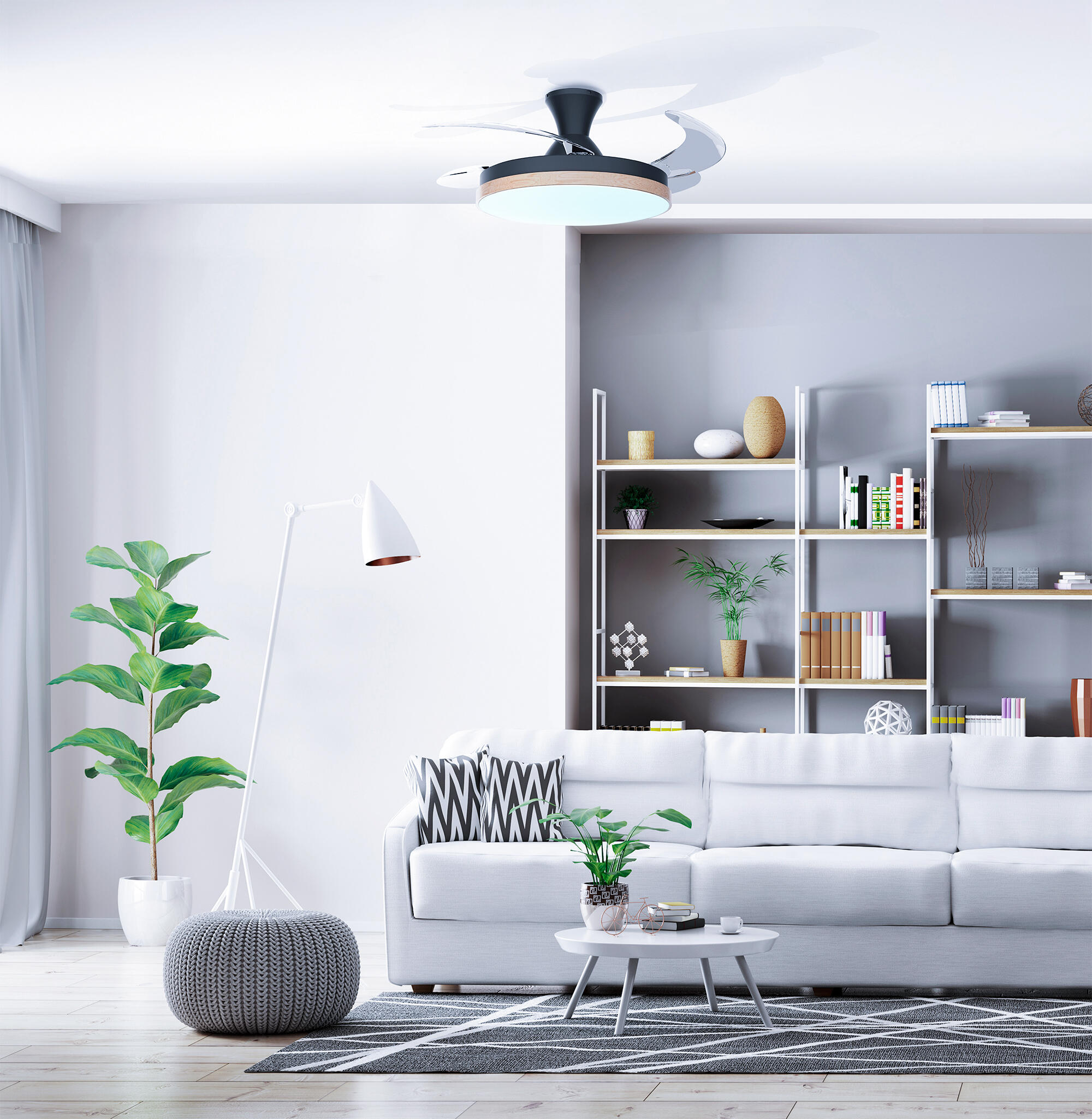 Ventilador de techo con luz retráctil silencioso DC Arte Confort Alma negro 107 cm - 14