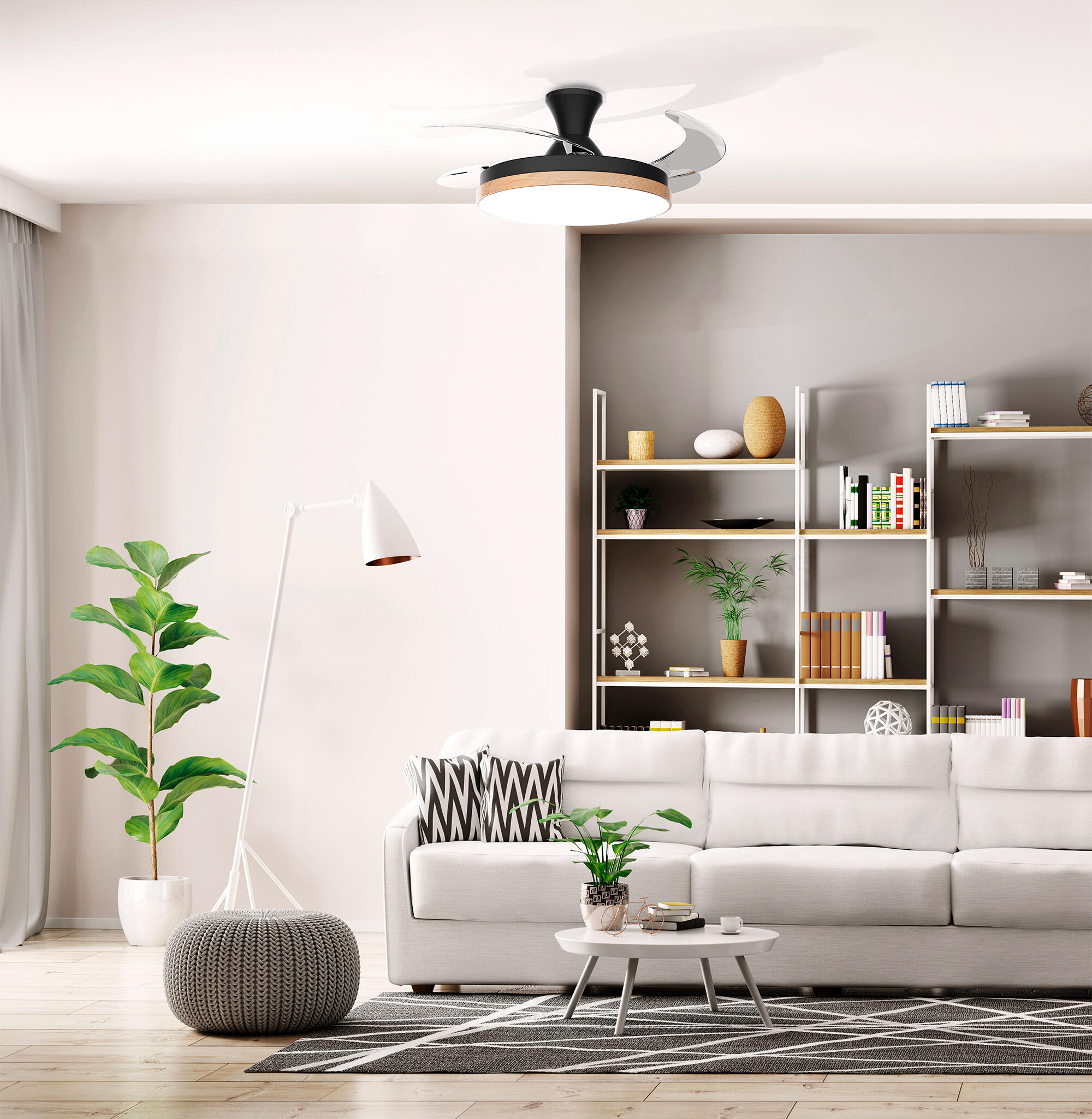 Ventilador de techo con luz retráctil silencioso DC Arte Confort Alma negro 107 cm - 13