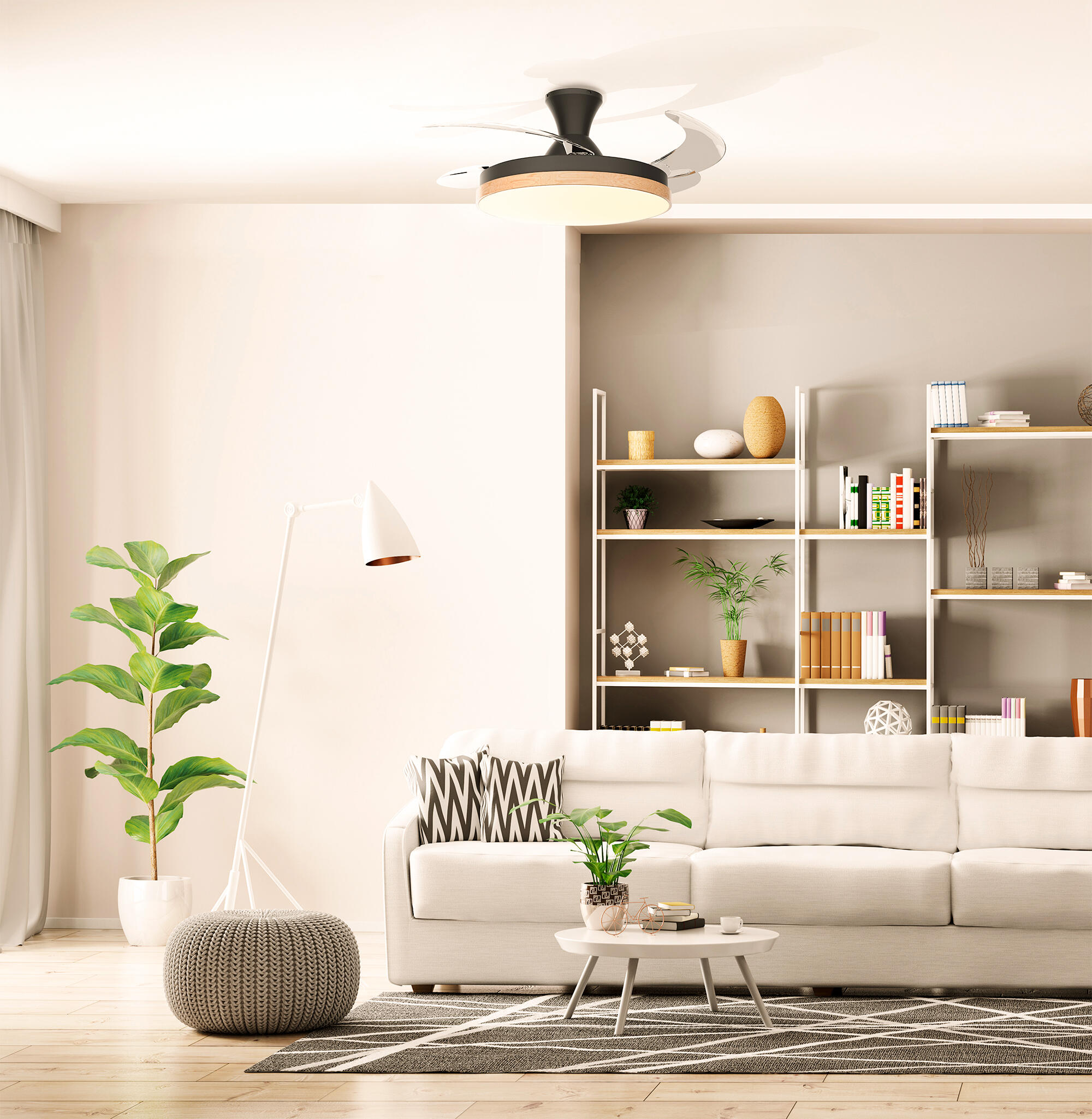 Ventilador de techo con luz retráctil silencioso DC Arte Confort Alma negro 107 cm - 12