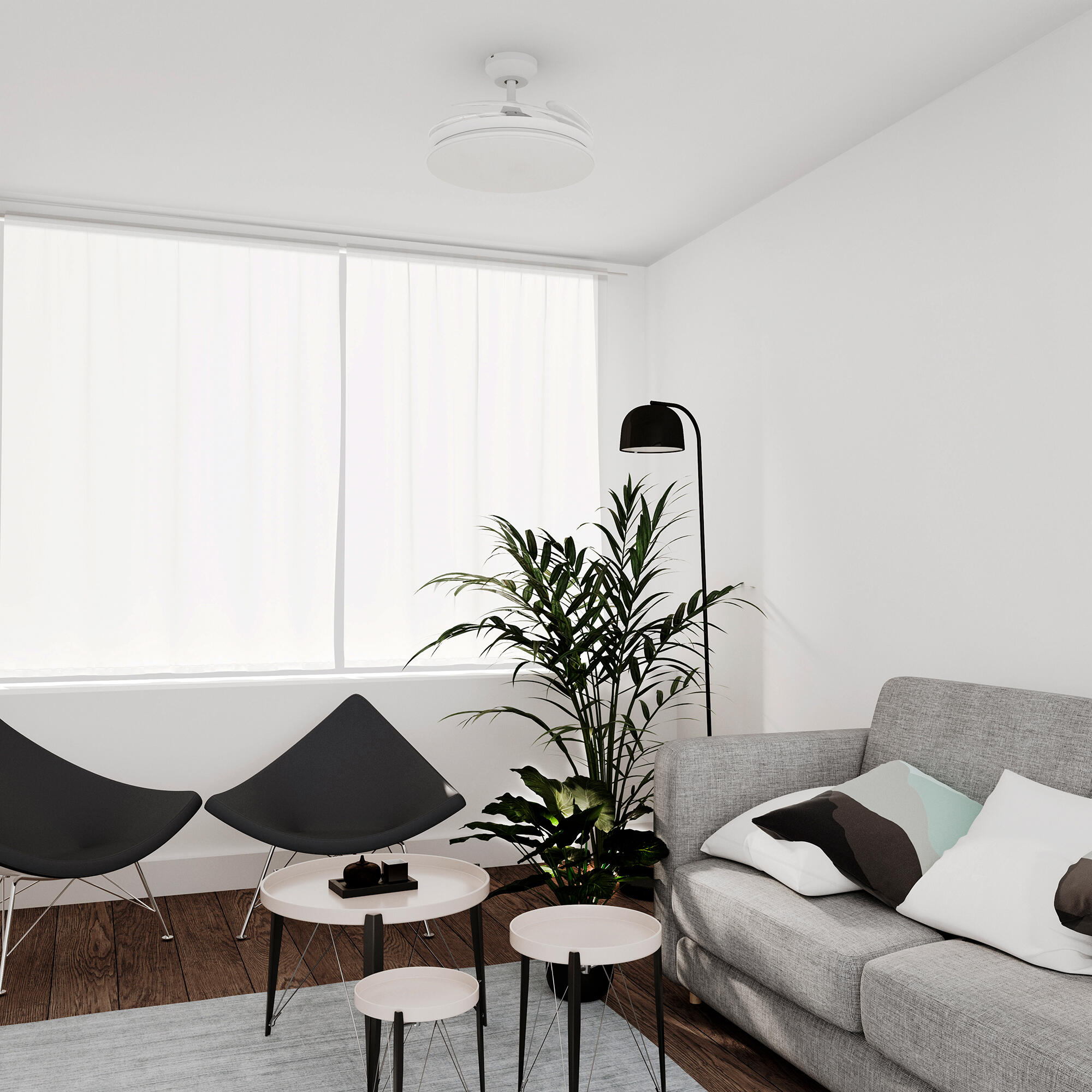 Ventilador de techo con luz silencioso DC 28W con mando ø107 cm Lydia ARTE CONFORT blanco luz CCT 4 aspas retráctiles tipo lámpara| 6 velocidades| modo verano/invierno| brisa| recomendado de 13 a 20m² - 5