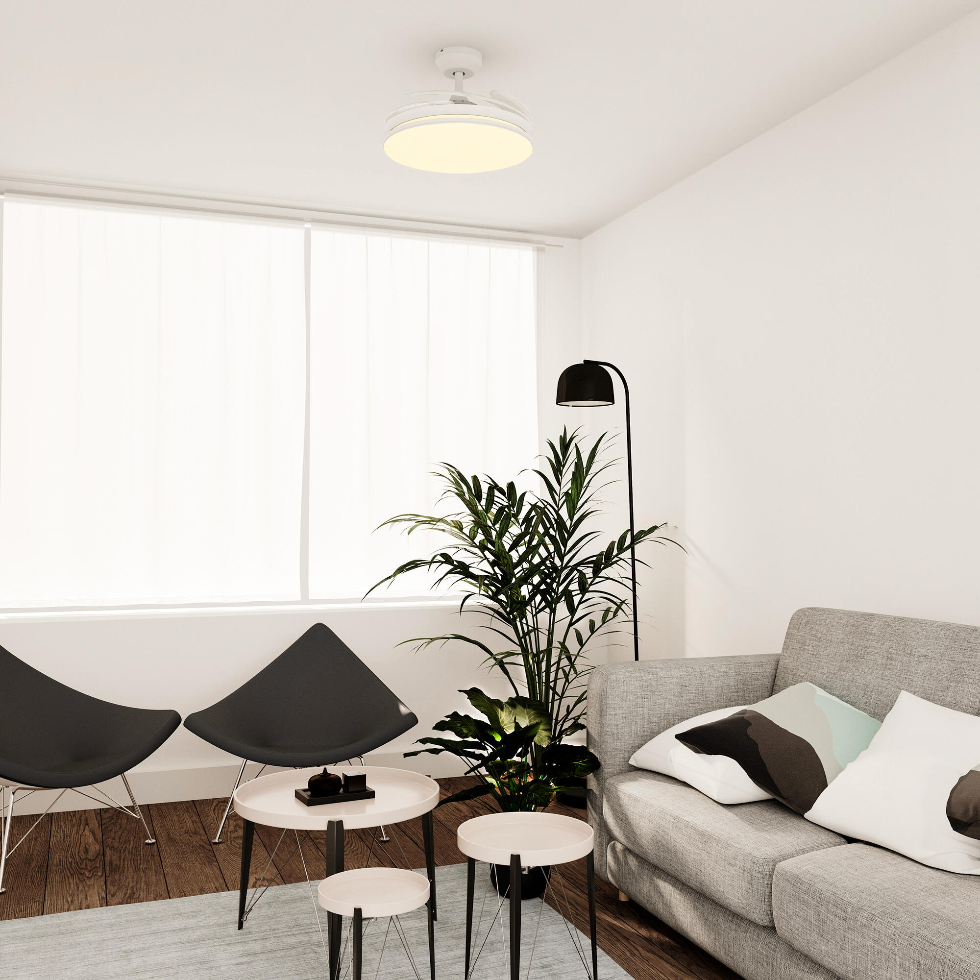 Ventilador de techo con luz silencioso DC 28W con mando ø107 cm Lydia ARTE CONFORT blanco luz CCT 4 aspas retráctiles tipo lámpara| 6 velocidades| modo verano/invierno| brisa| recomendado de 13 a 20m² - 6