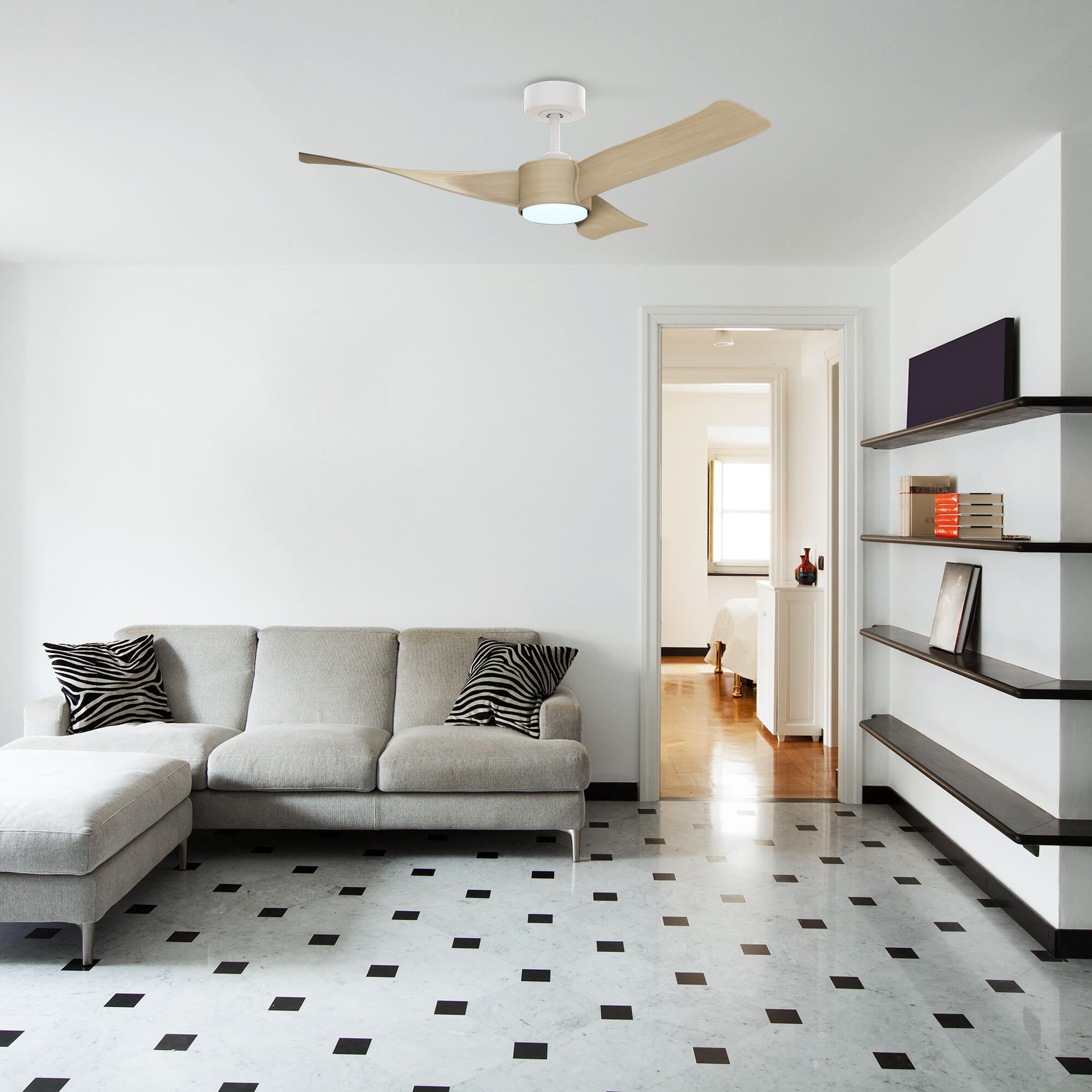 Ventilador de techo con luz silencioso DC 40W con mando ø122 cm Virgí ARTE CONFORT blanco luz CCT 3 aspas| 6 velocidades| modo verano/invierno| brisa| temporizador| recomendado de 13 a 20m² - 2