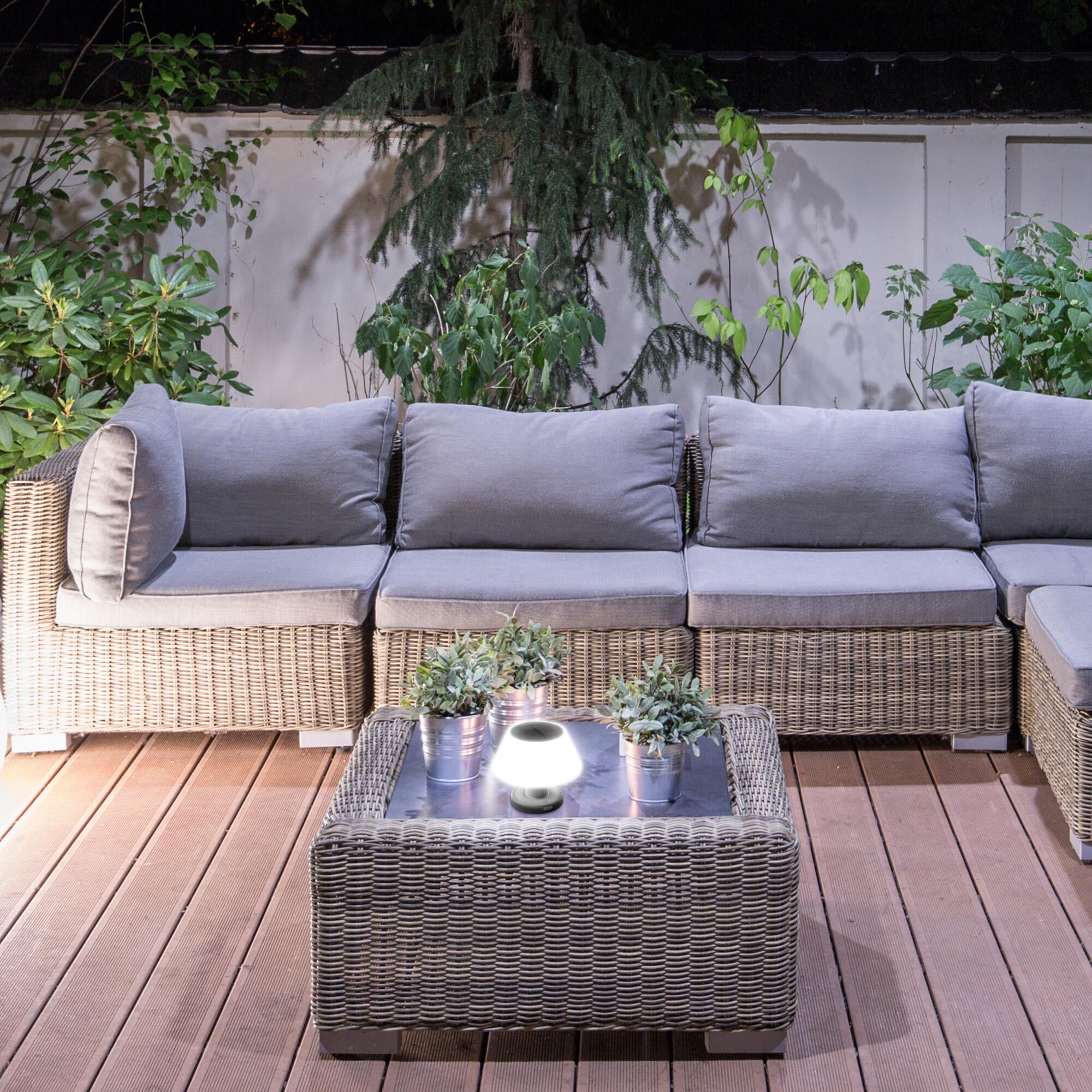 Lámpara de mesa solar sin cables gris/plata de exterior con sensor crepuscular luz LED intensidad regulable Mara IP54 y 8hrs autonomía - 3