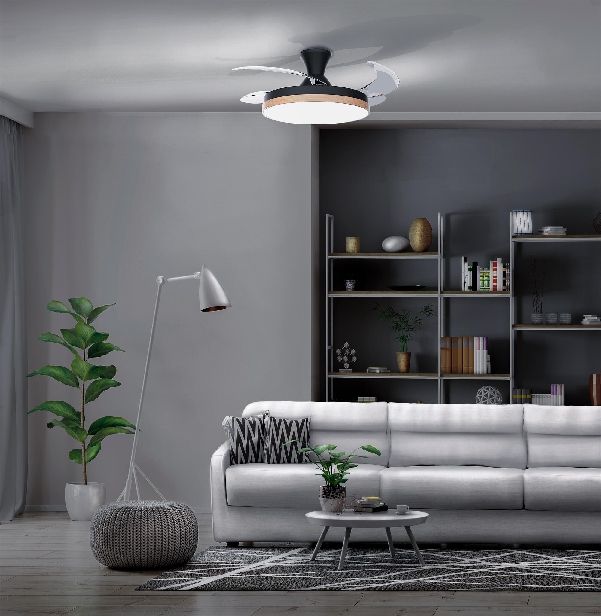 Ventilador de techo con luz retráctil silencioso DC Arte Confort Alma negro 107 cm - 11