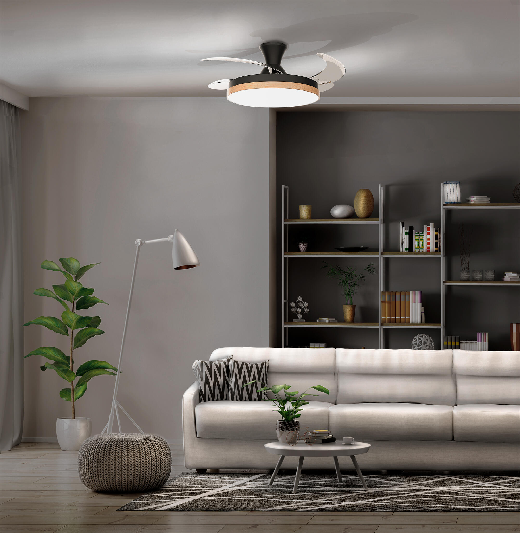 Ventilador de techo con luz retráctil silencioso DC Arte Confort Alma negro 107 cm - 10