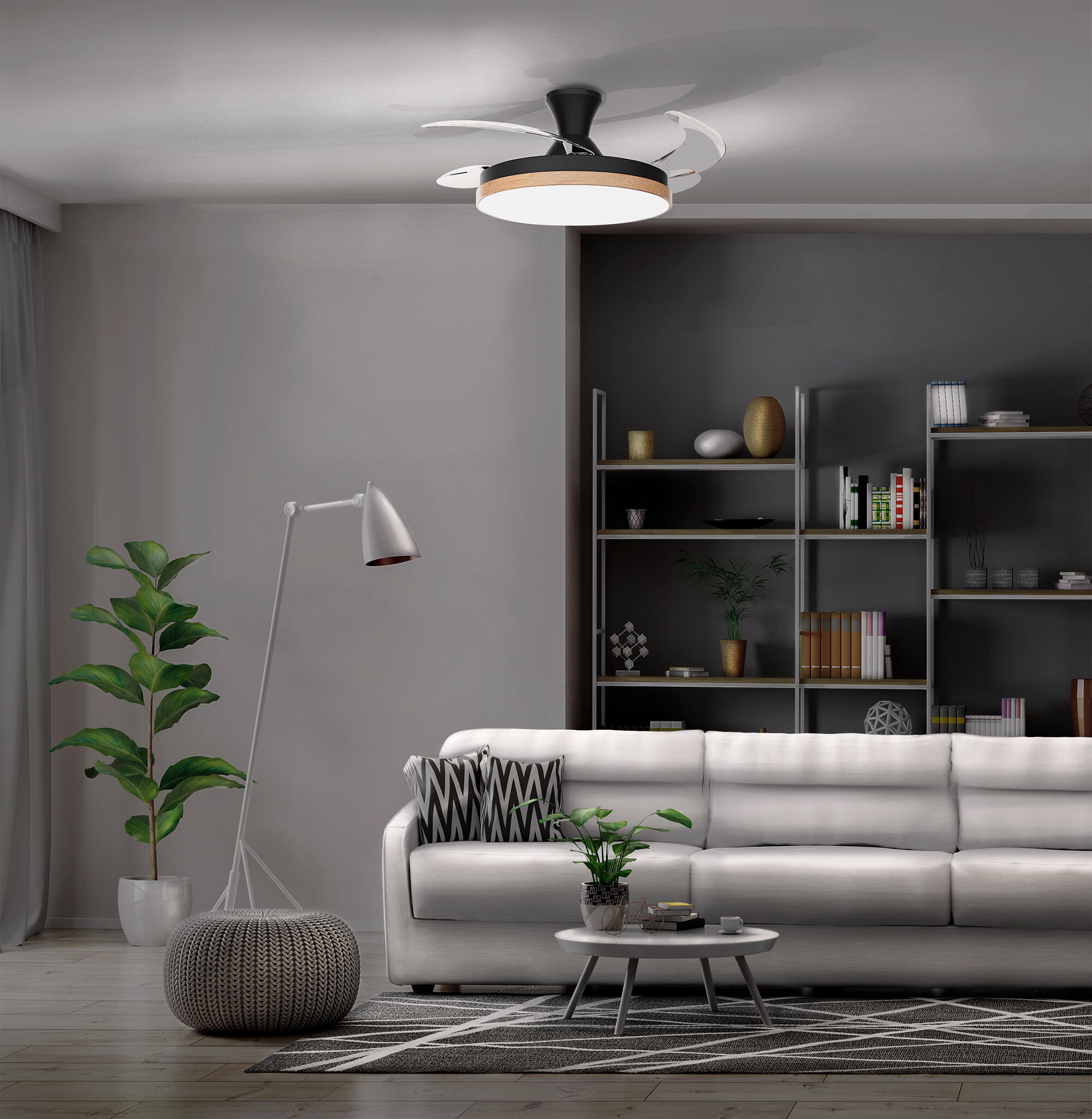 Ventilador de techo con luz retráctil silencioso DC Arte Confort Alma negro 107 cm - 5
