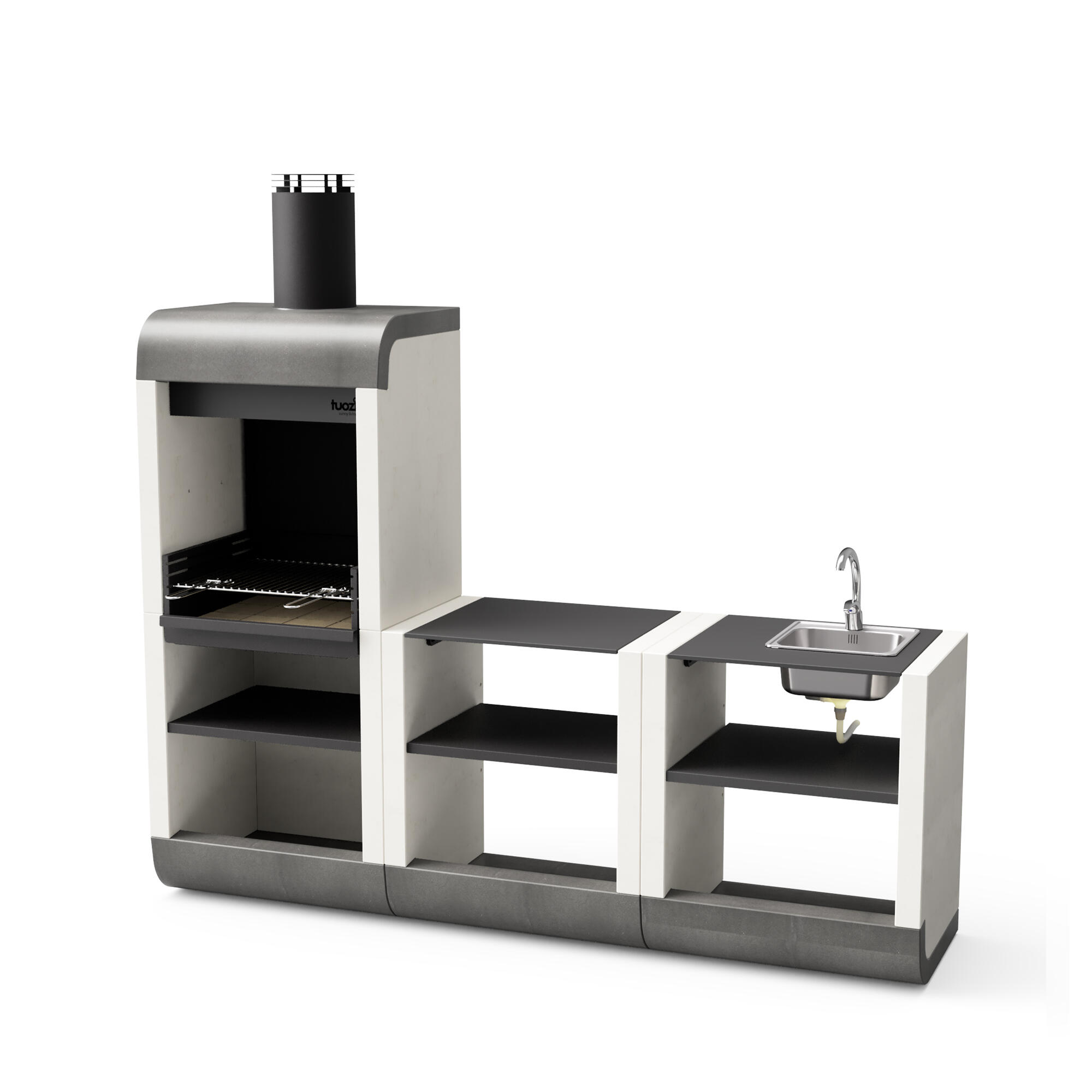 Cocina de exterior con campana modelo sud blanco y gris