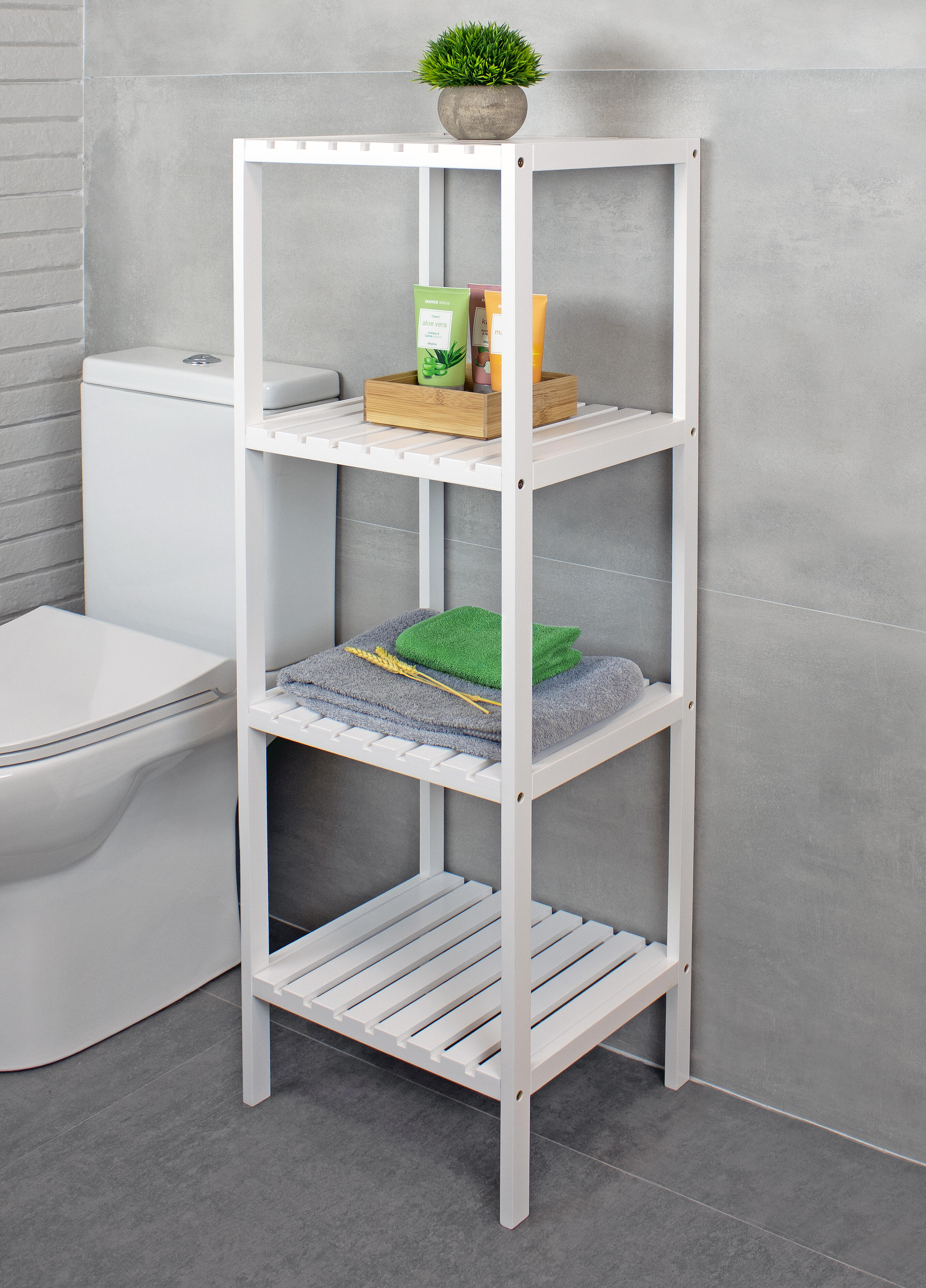 Estante para el baño de madera blanco Blanca 36x33x112cm - 6