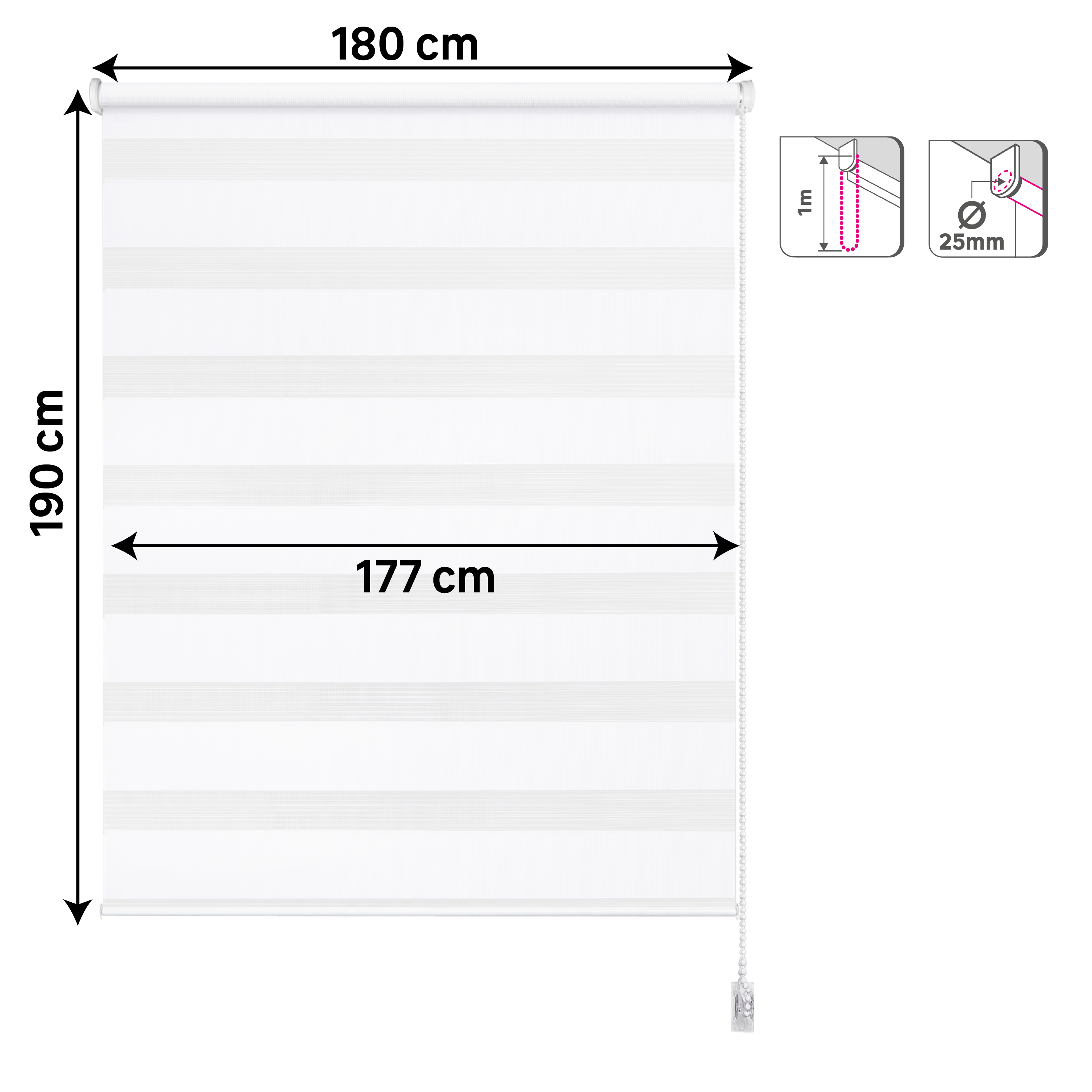 Estor enrollable noche/día 5% Rumba de 180x190 poliéster liso blanco INSPIRE con cadena - 2
