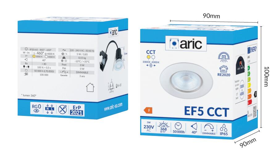 Kit 1 spot à encastrer led BBC IP65 EF5 , blanc chaud / neutre, ARIC rond blanc - 8