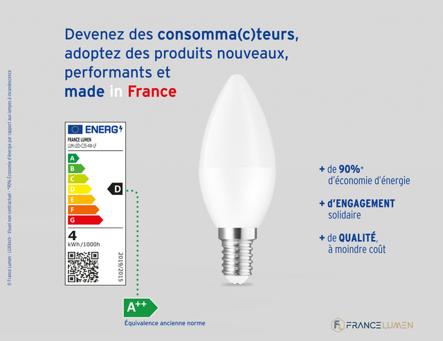 Ampoule led flamme E14, 540Lm = 40W, blanc neutre, LUMICENDIA