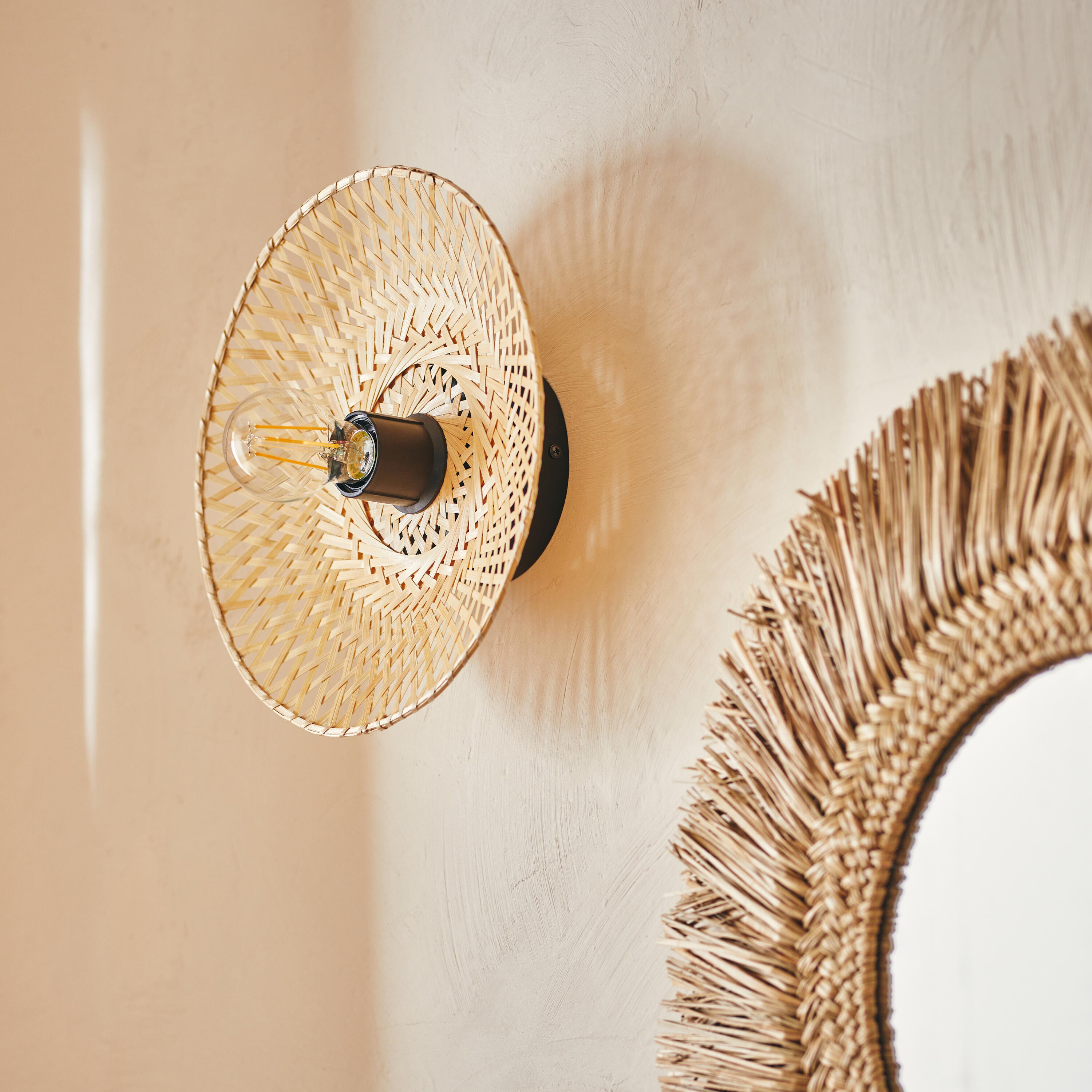 Applique E27, fer / bambou, beige, Manisa, INSPIRE - 3
