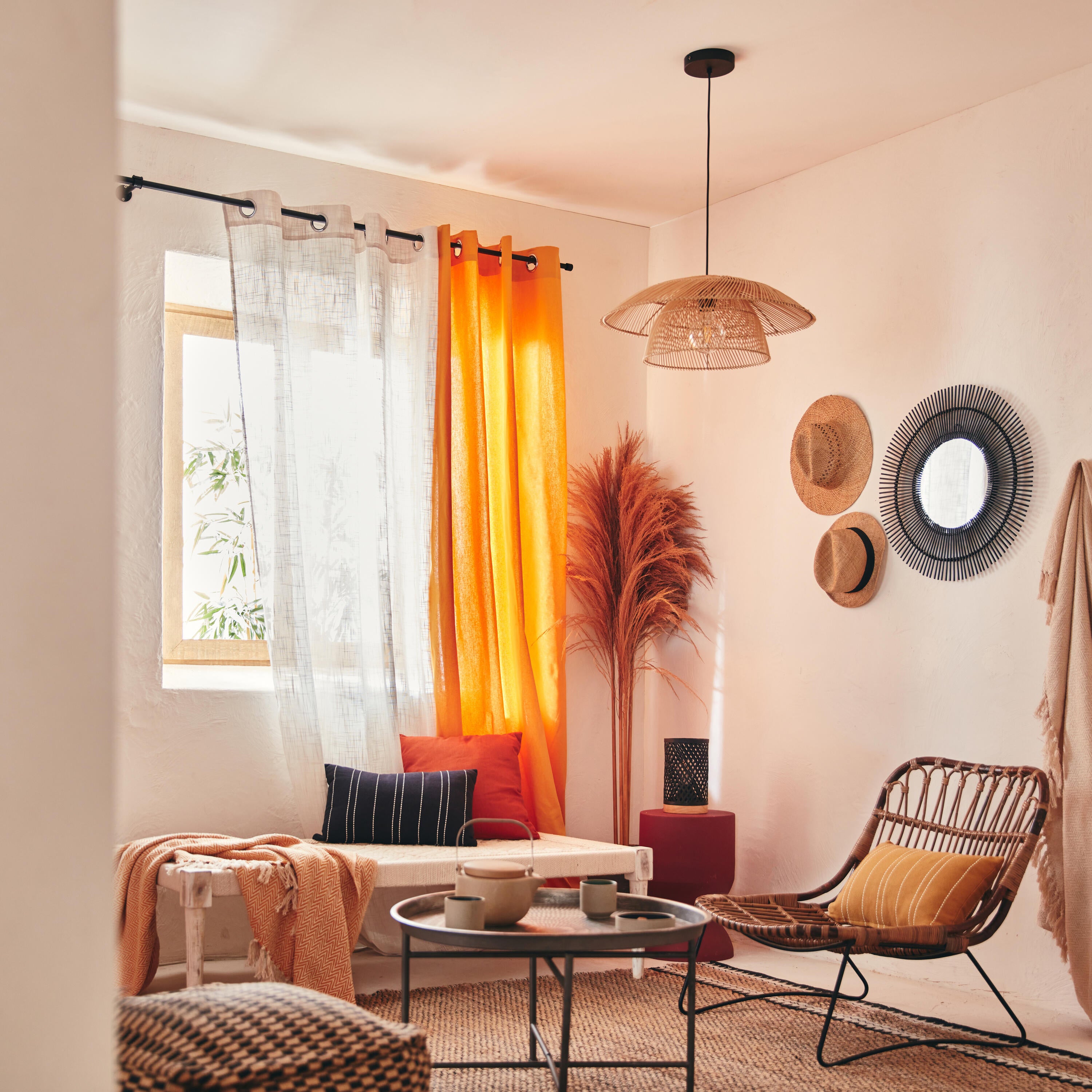 Lampadario Natura Banili beige paralume trasparente E27 Ø54cm INSPIRE - 5