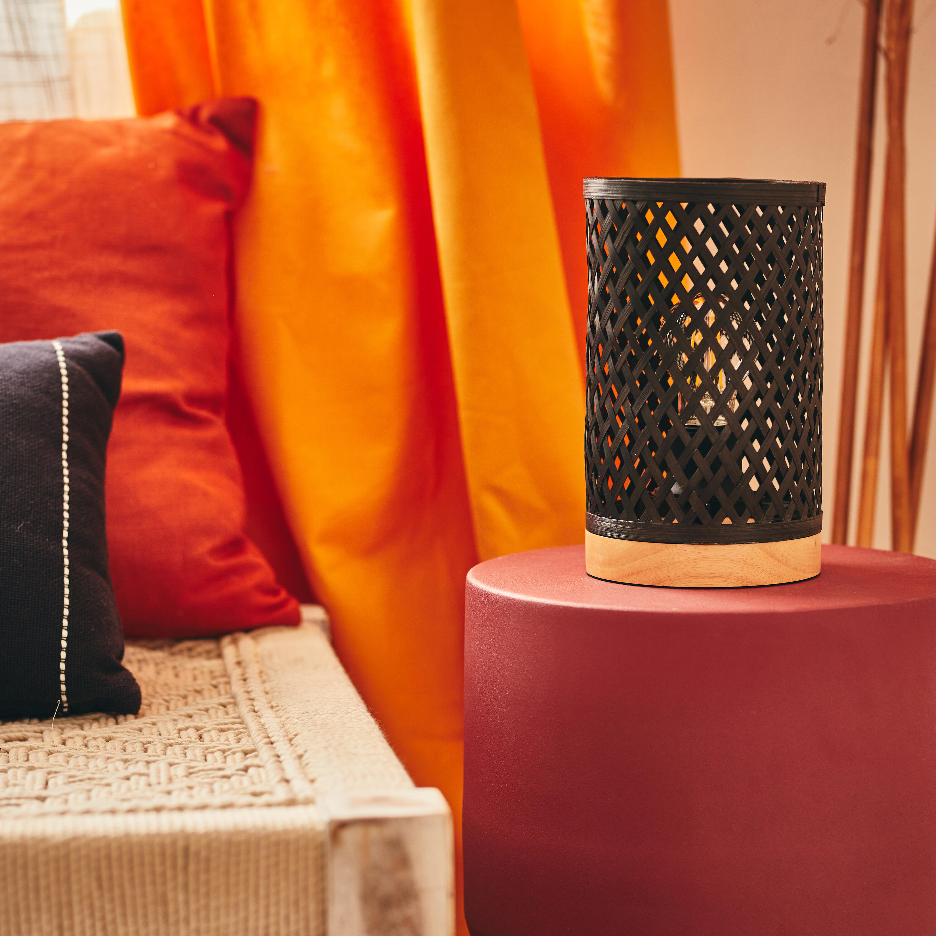 Lámpara de mesa ninon inspire e27 bambu negro