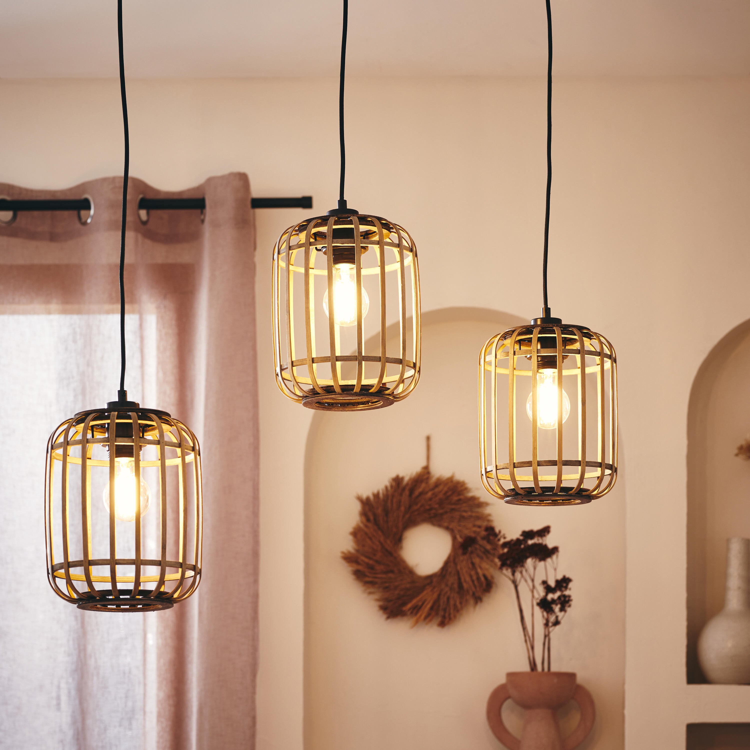 Lampadario Natura Manihi nero paralume marrone 3x E27 Ø19cm INSPIRE - 4