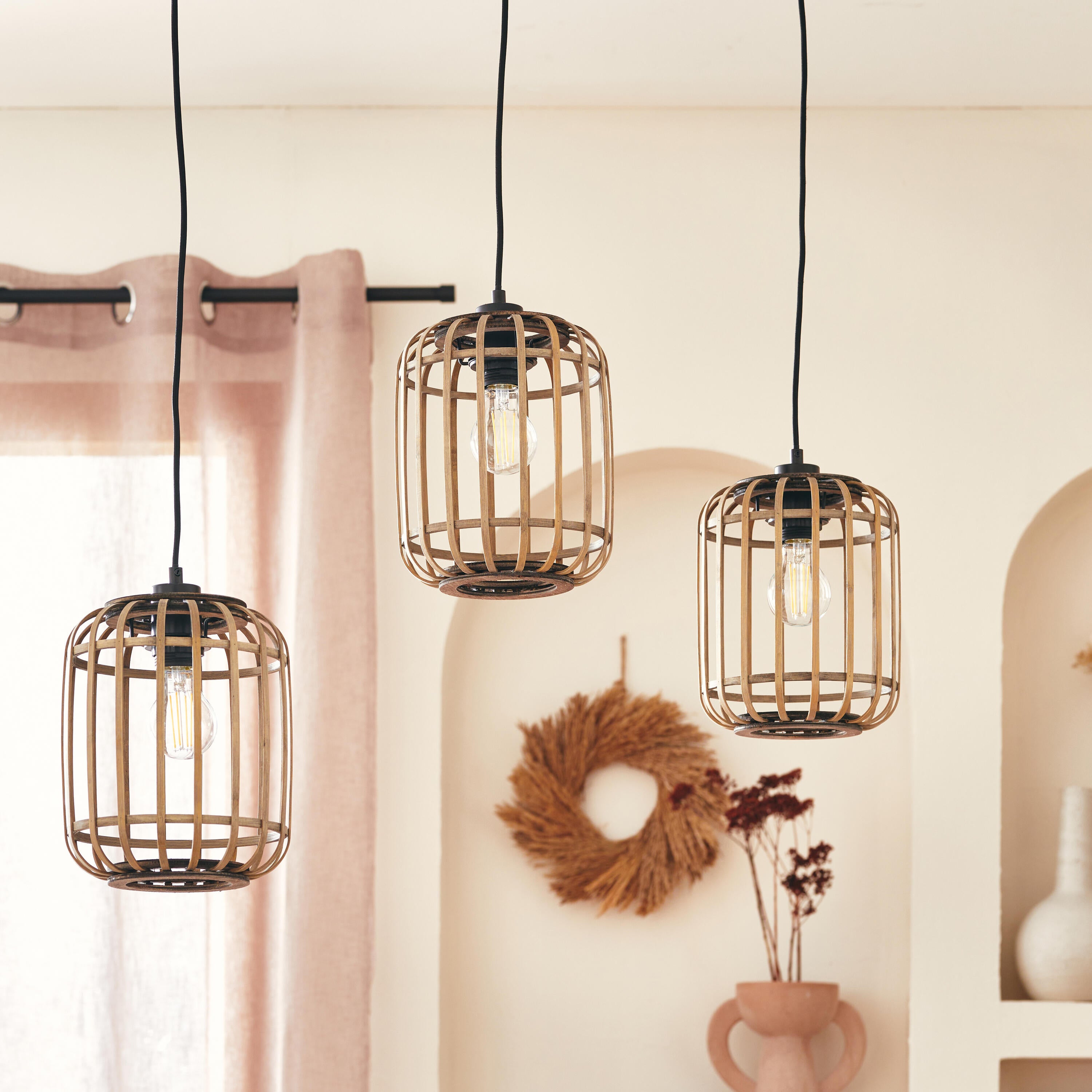 Lampadario Natura Manihi nero paralume marrone 3x E27 Ø19cm INSPIRE - 3