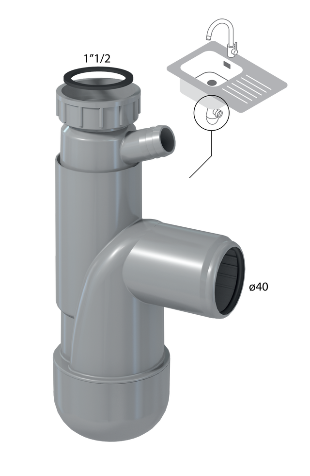 Siphon pour évier 1 cuve / lave-linge recyclé Diam.1
