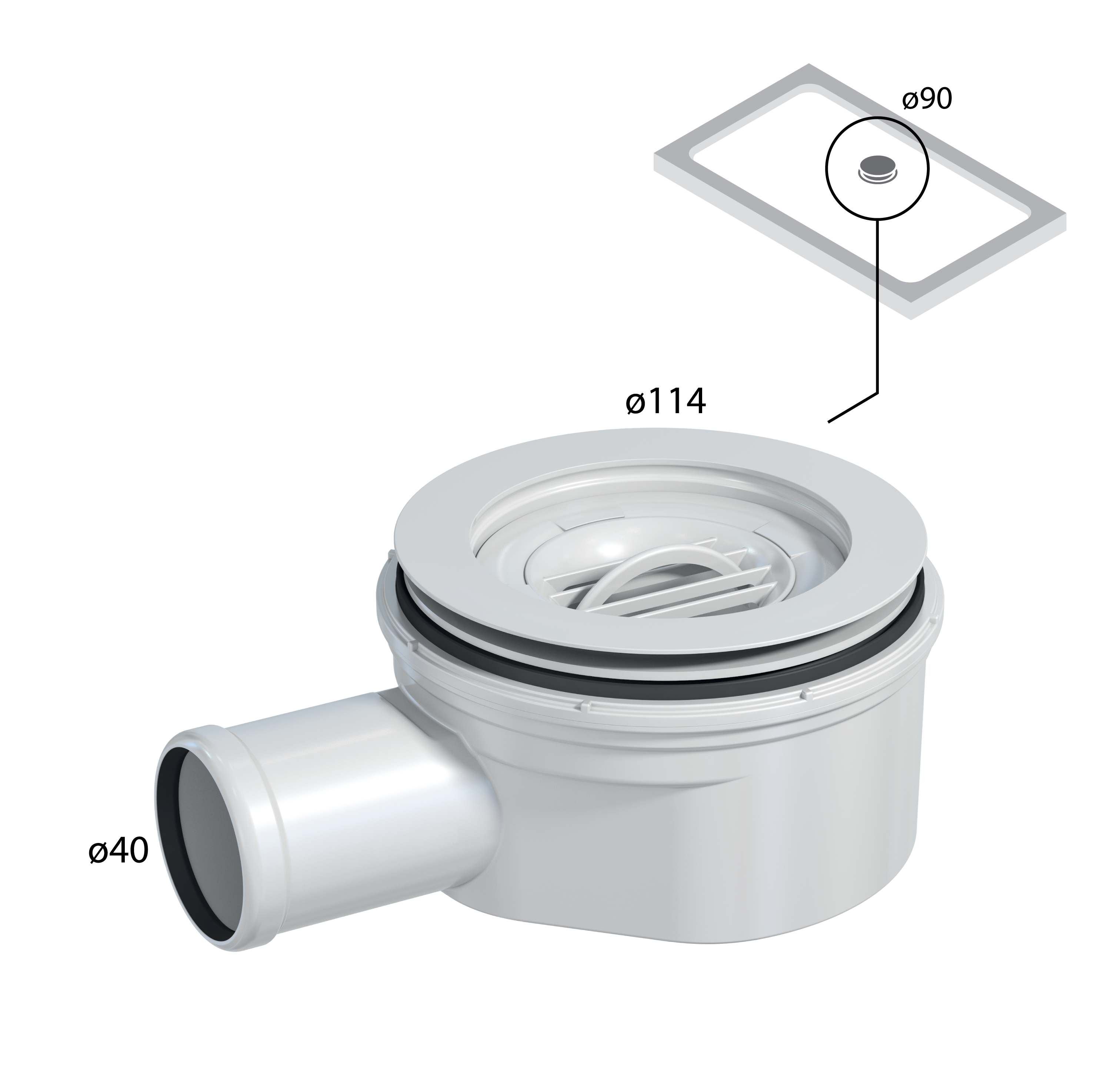 Siphon De Douche Blanc 90 Mm Pour Receveur Rond - ABS, Design Fin, évacuation Efficace, Facile à Nettoyer - 3