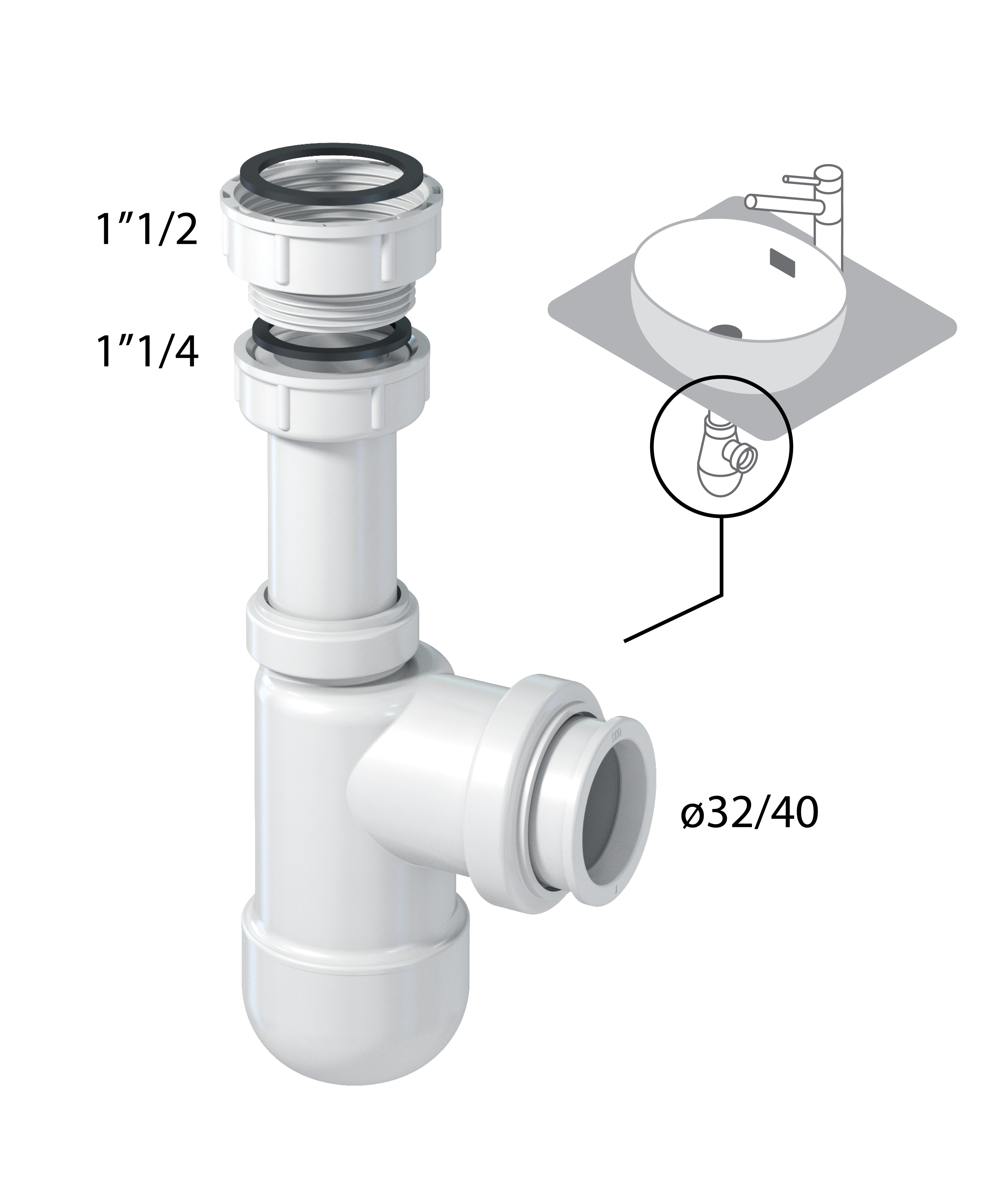 Siphon pour lavabo recyclé, Diam.1