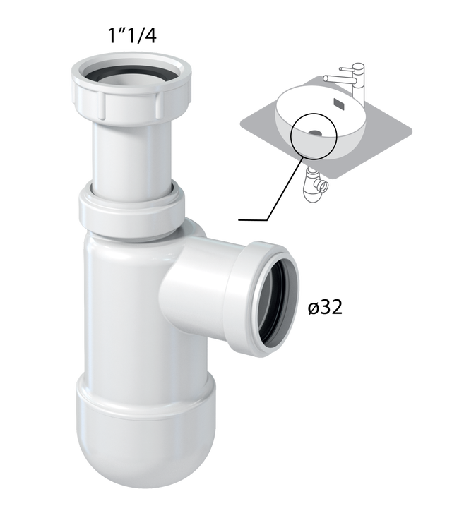 Siphon pour lavabo recyclé, Diam.1