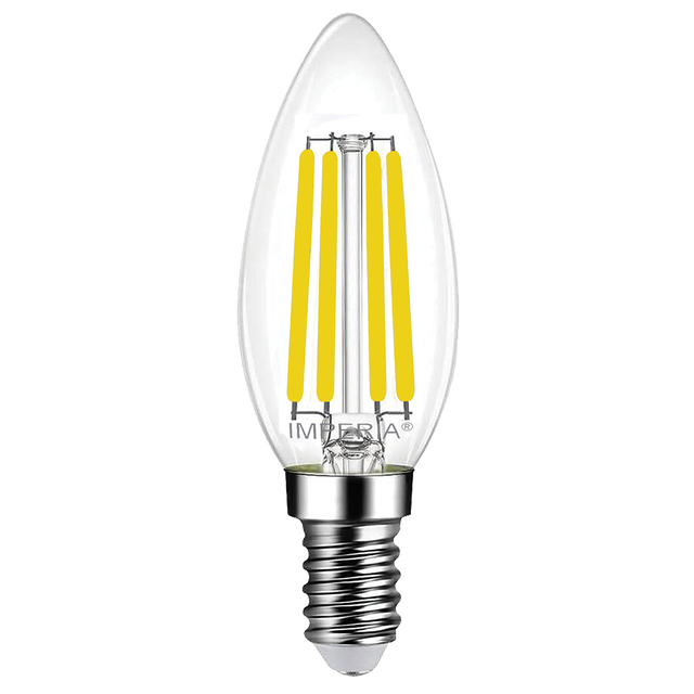 Lampadina OLIVA FILAMENTO, LED, E14 oliva, trasparente, bianco naturale, luce fredda, 6W= 1110 LM (equiv 78 W), 300°, IMPERIA