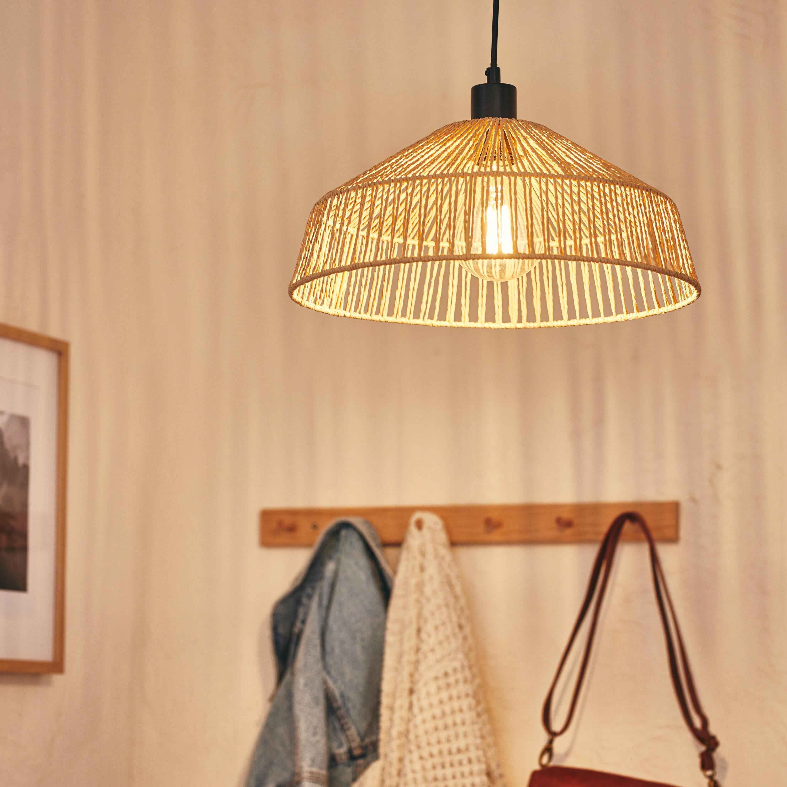 Candeeiro de teto suspenso MIKONA E27 1 luz D38cm branco corda inspire - 6