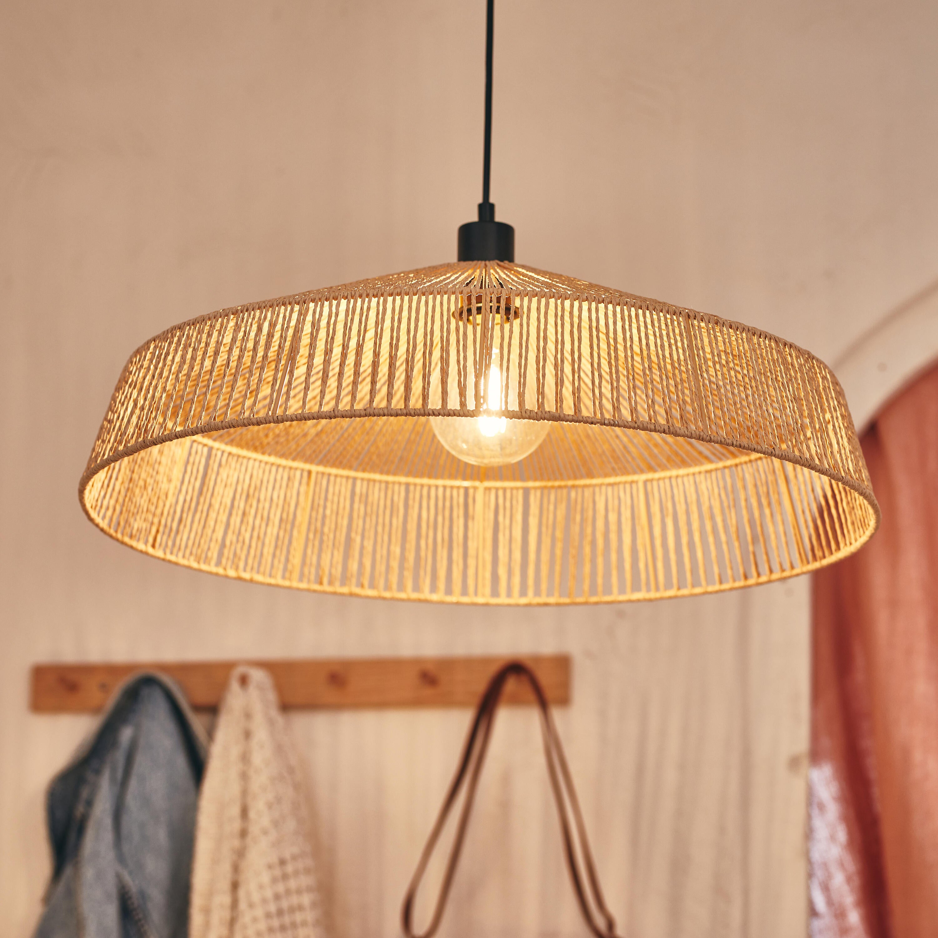 Candeeiro de teto suspenso MIKONA E27 1 luz D58cm branco corda inspire - 6