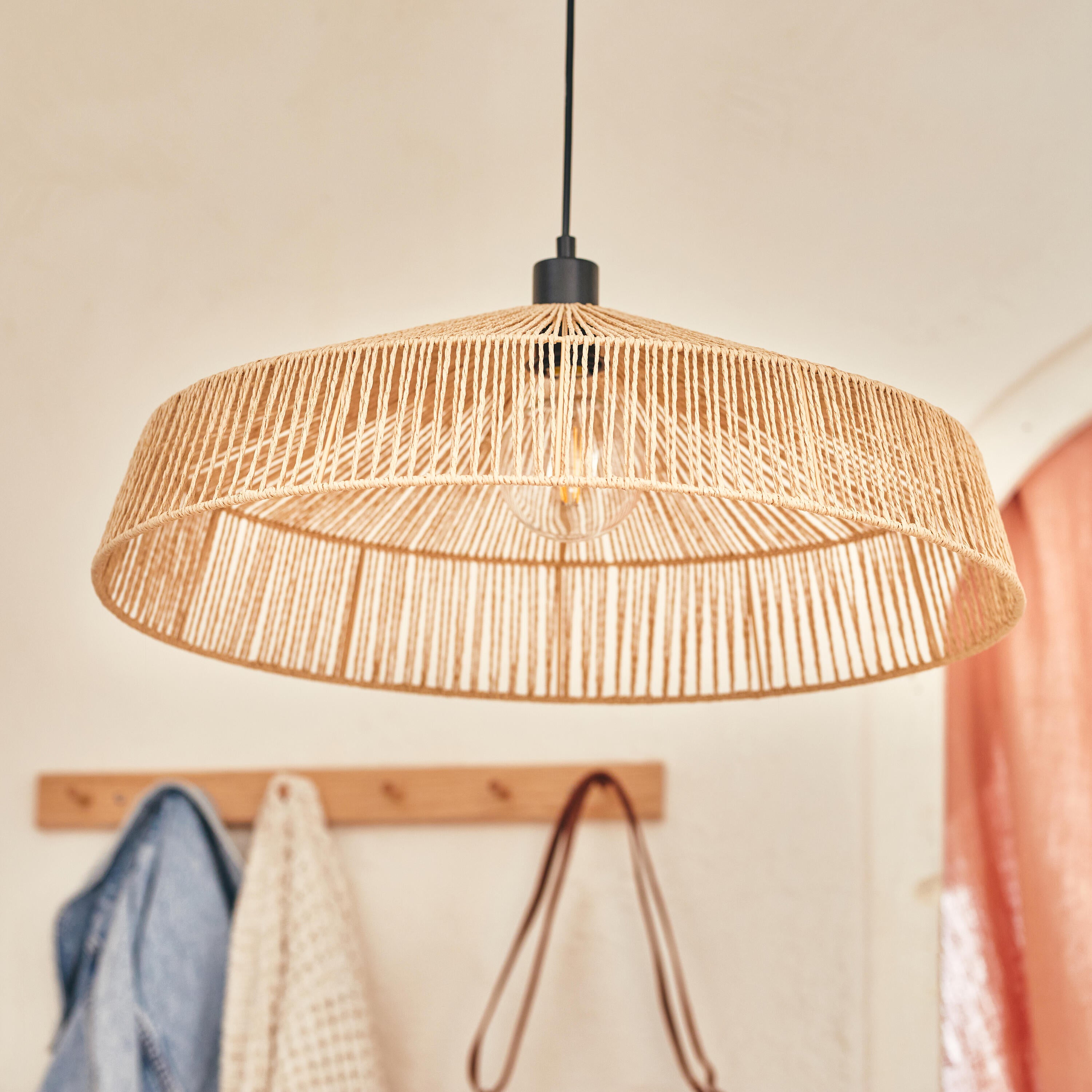 Candeeiro de teto suspenso MIKONA E27 1 luz D58cm branco corda inspire - 7