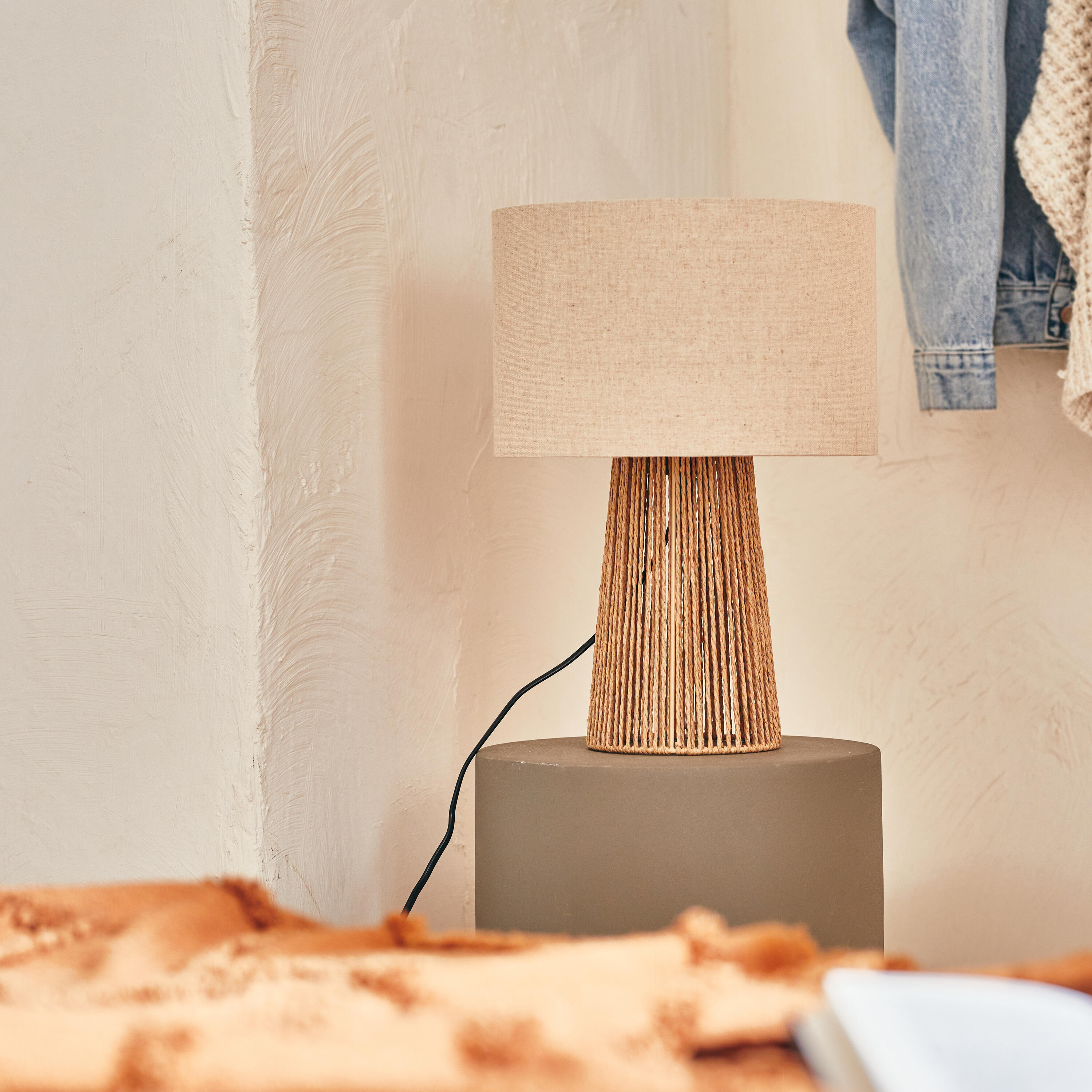 Lámpara de mesa compatible con casquillo E27 Mikona INSPIRE con estructura acero beige pantalla beige de algodón alimentación a red - 5