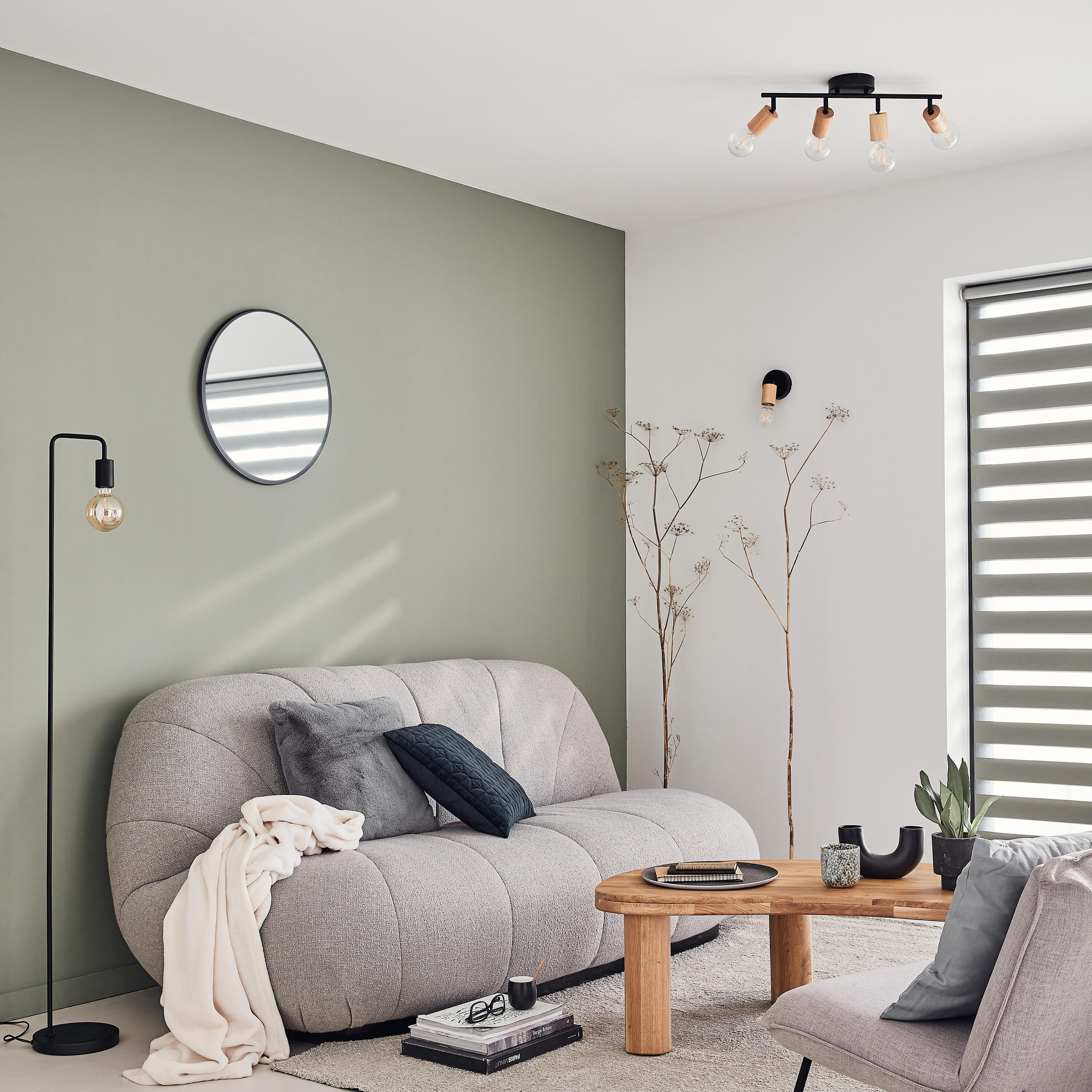 Rampe 4 spots, métal noir et bois, E27, INSPIRE Lina - 5